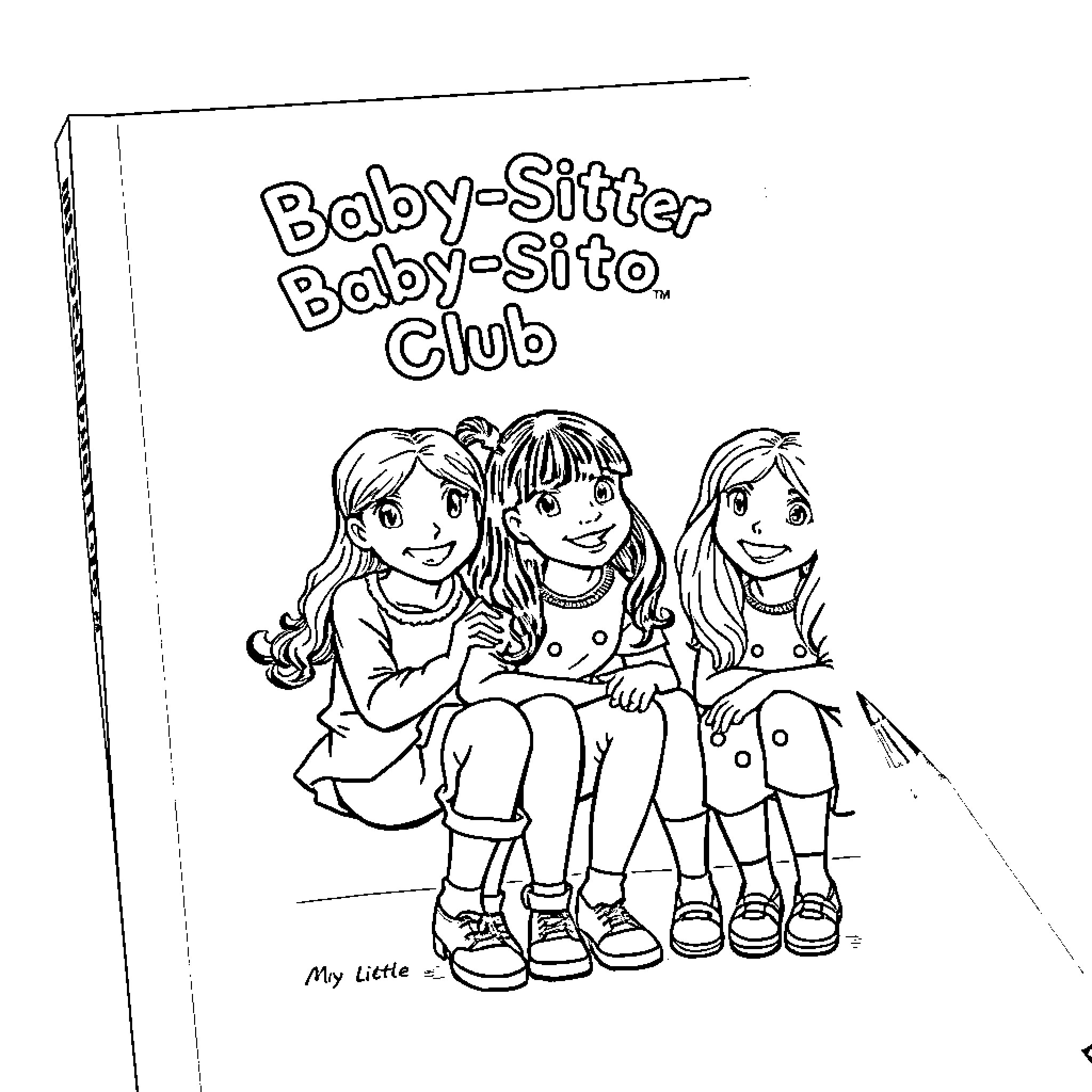 Baby-Sitter Club Members Sharing a Moment Coloring Page (free black-and-white line drawing printable PDF for all, from beginners to advanced learners, including children, teens, adults, and seniors)