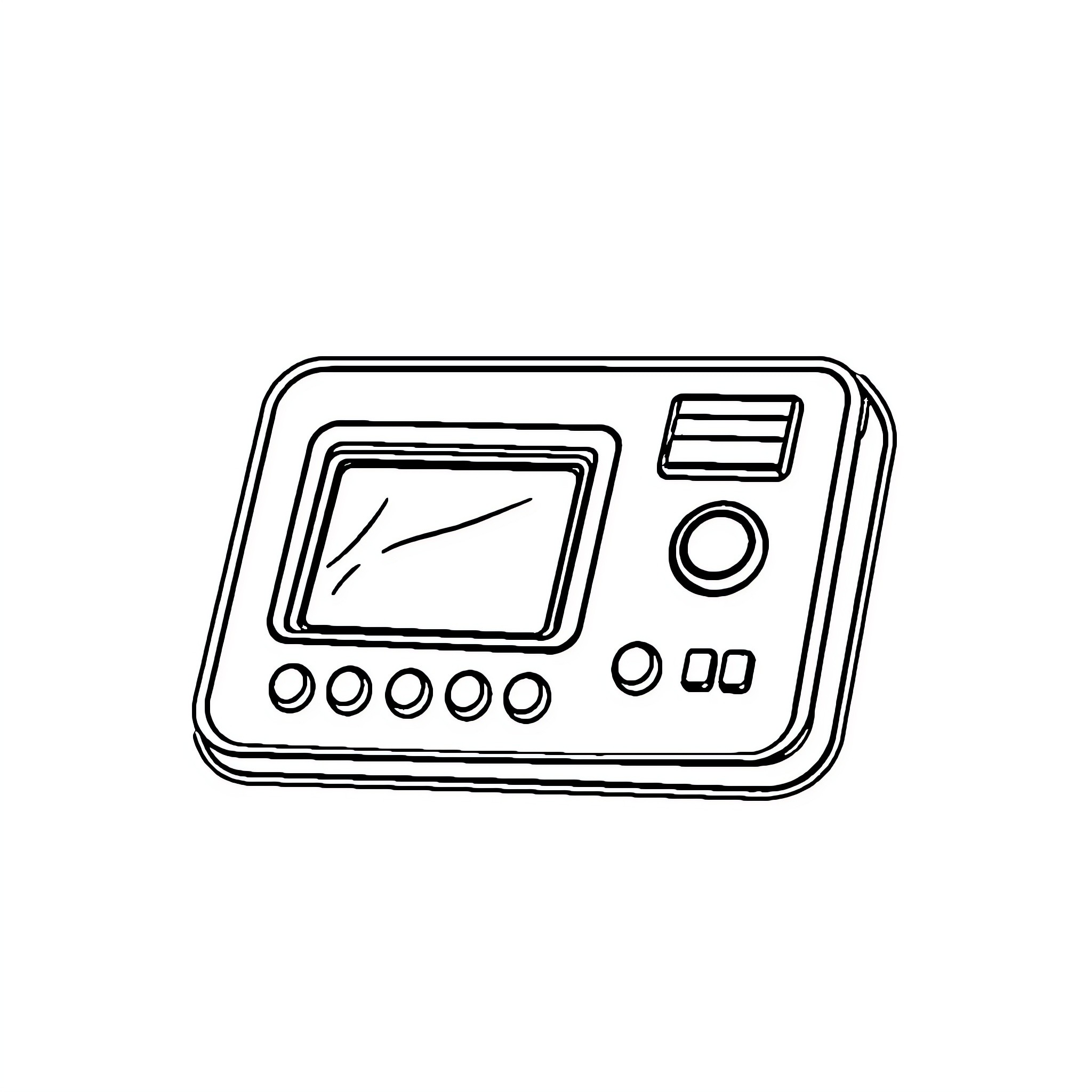 Electronic Device with Display and Controls Coloring Page (free black-and-white line drawing printable PDF for all, from beginners to advanced learners, including children, teens, adults, and seniors)