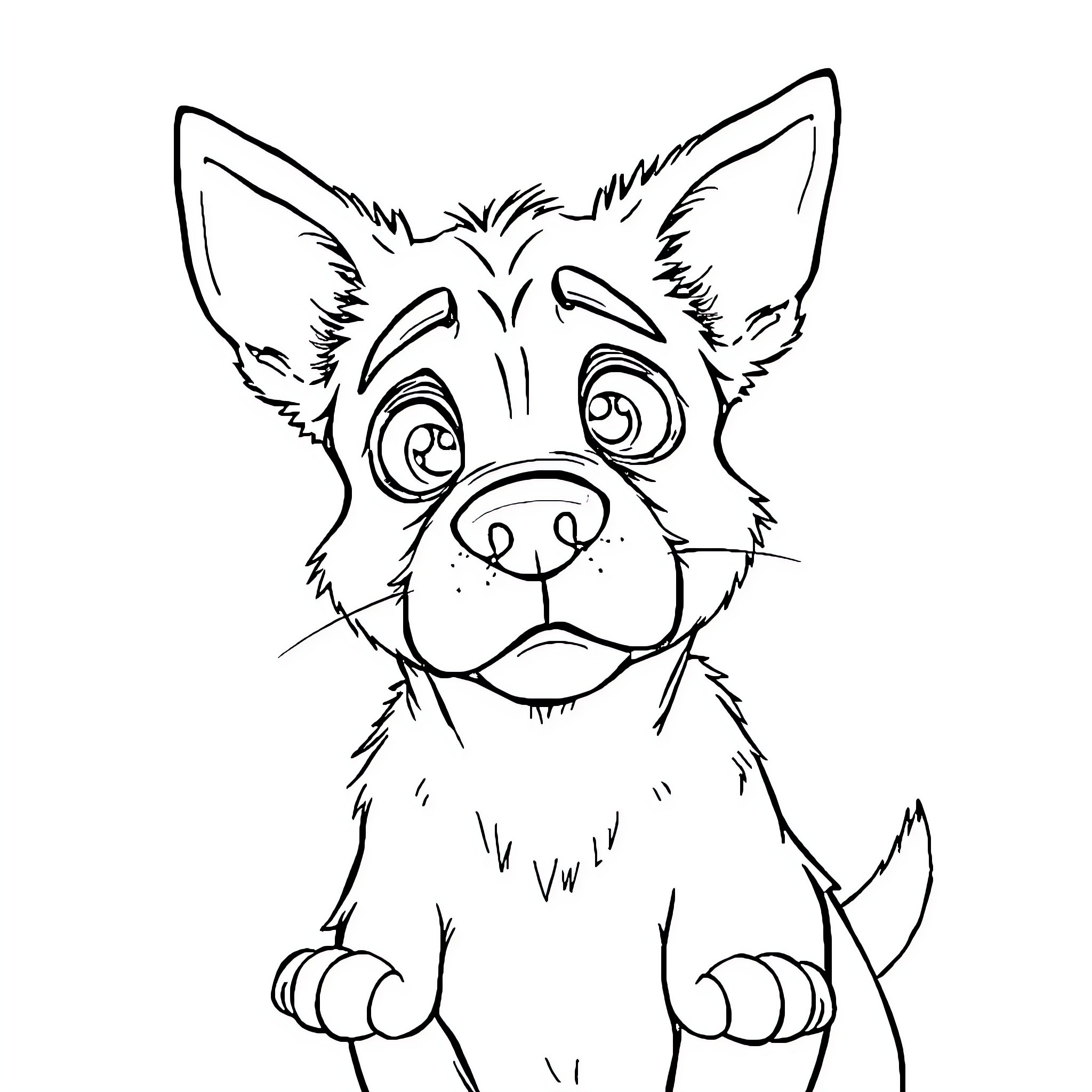 Bluey the curious and friendly puppy Coloring Page (free black-and-white line drawing printable PDF for all, from beginners to advanced learners, including children, teens, adults, and seniors)