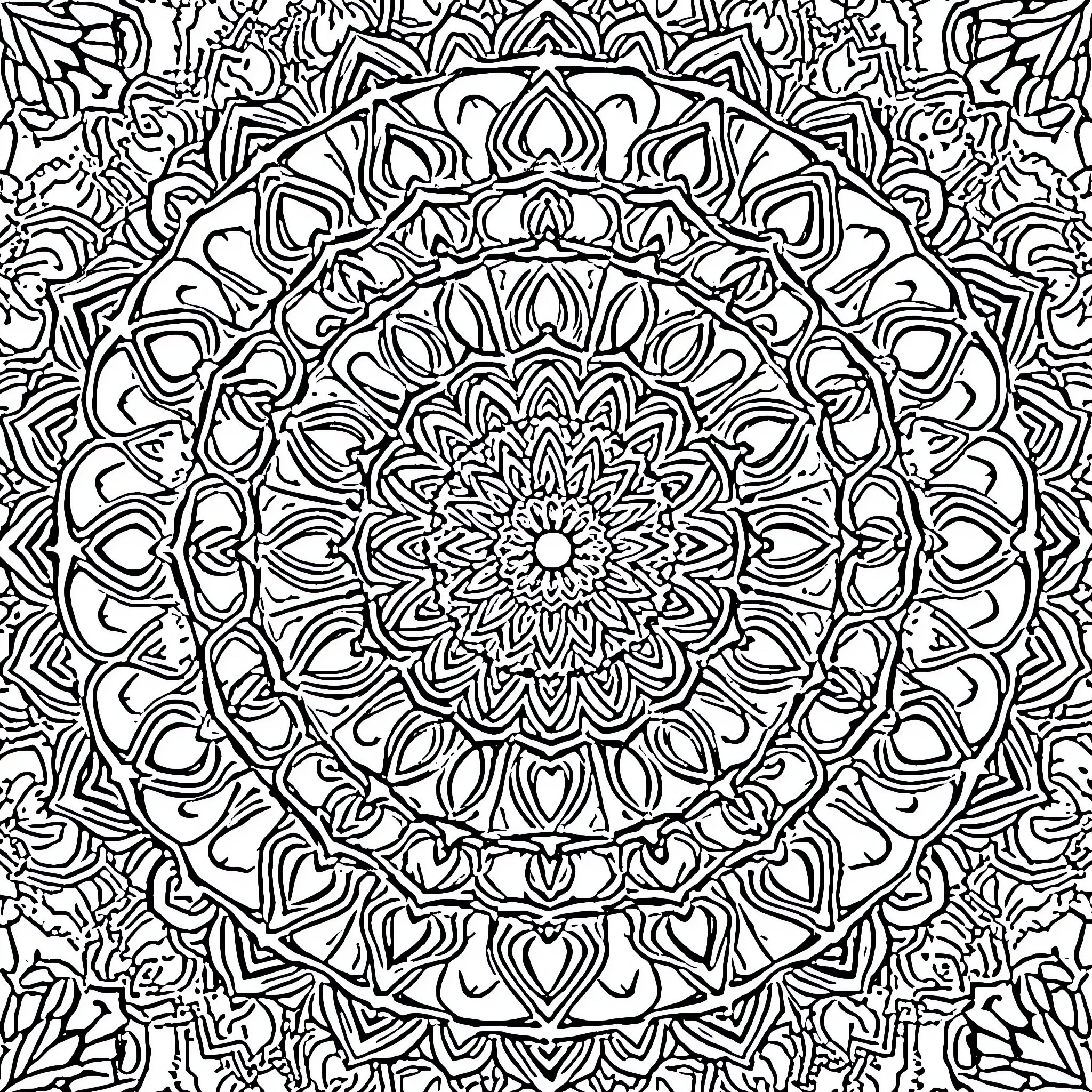 Mandala of Intricate Patterns and Designs Coloring Page (free black-and-white line drawing printable PDF for all, from beginners to advanced learners, including children, teens, adults, and seniors)