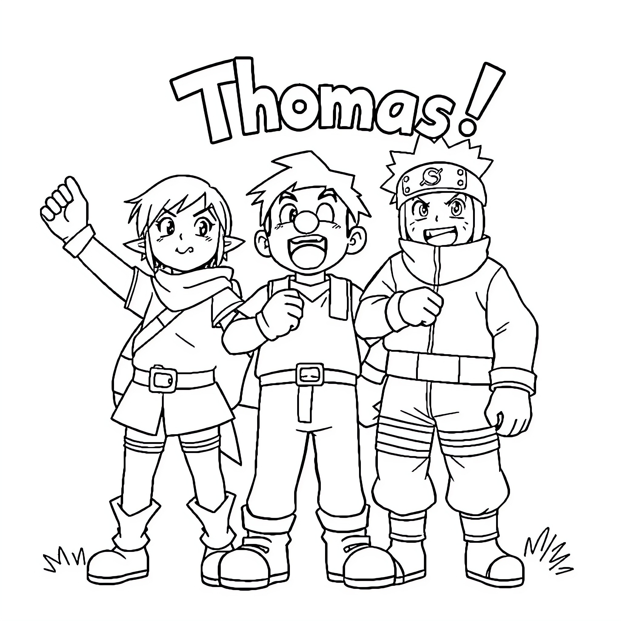Link to Three Adventurous Friends Coloring Page (free black-and-white line drawing printable PDF for all, from beginners to advanced learners, including children, teens, adults, and seniors)