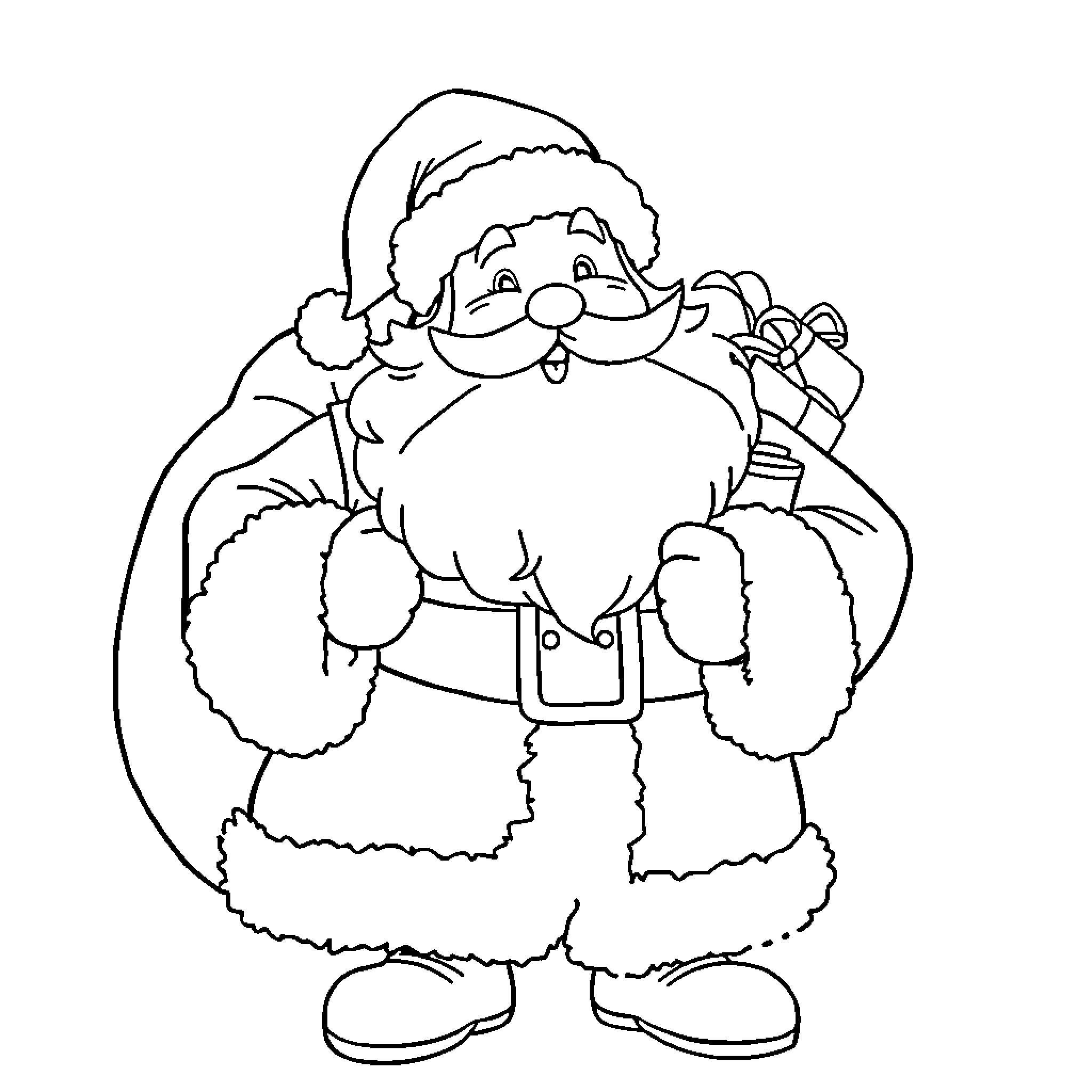 Santa Claus with Joyful Expression Coloring Page (free black-and-white line drawing printable PDF for all, from beginners to advanced learners, including children, teens, adults, and seniors)