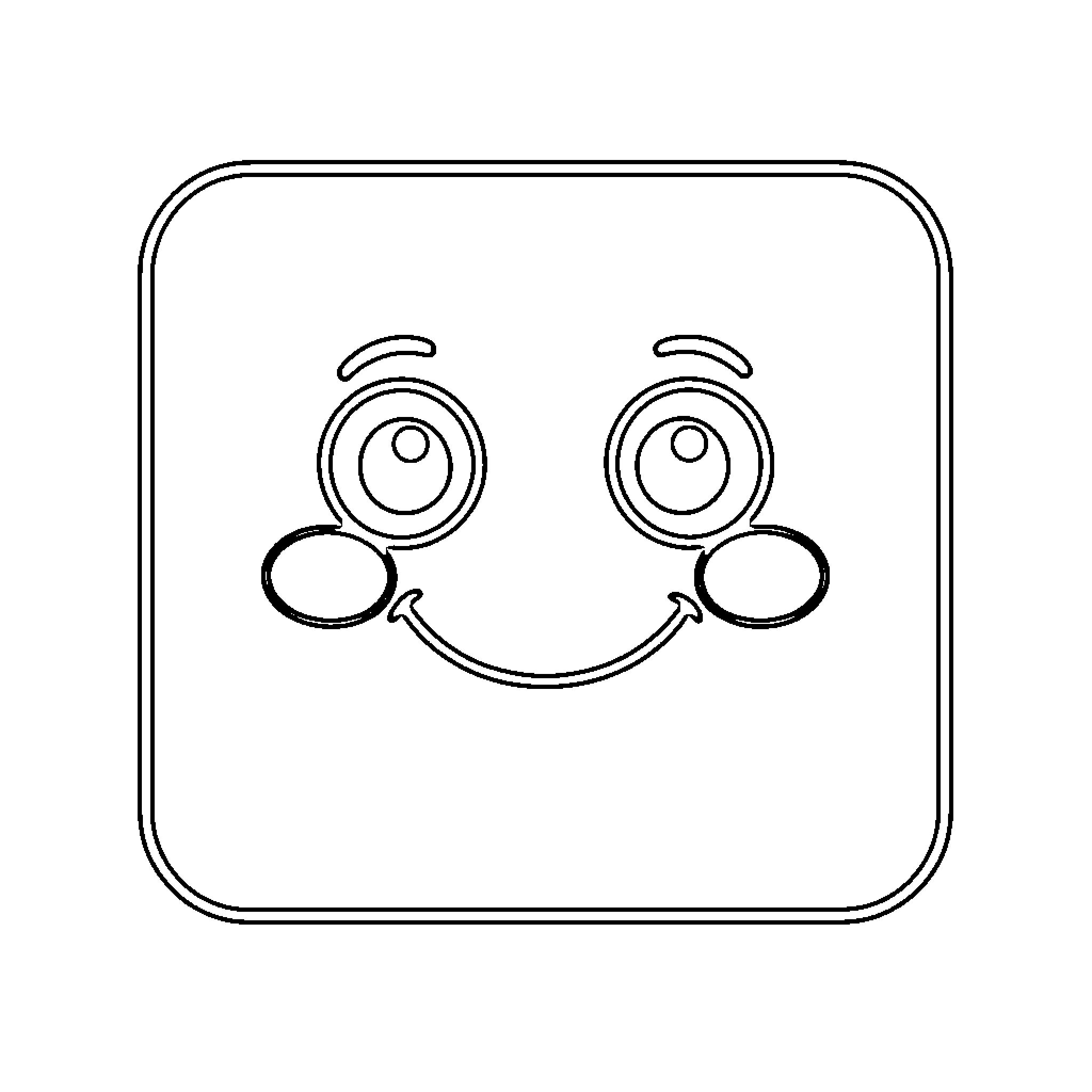 Square character showing a joyful happy expression Coloring Page (free black-and-white line drawing printable PDF for all, from beginners to advanced learners, including children, teens, adults, and seniors)
