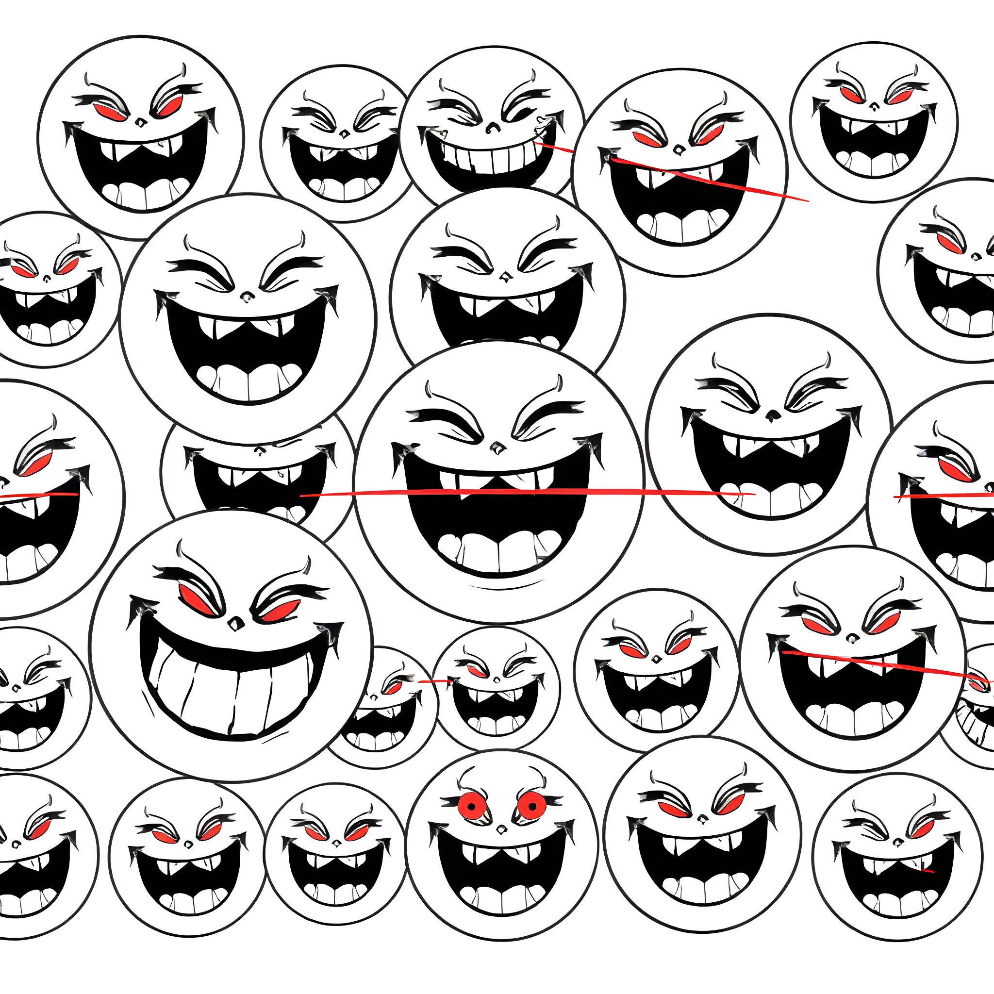 Smiley Faces Expressing Various Emotions Coloring Page (free black-and-white line drawing printable PDF for all, from beginners to advanced learners, including children, teens, adults, and seniors)