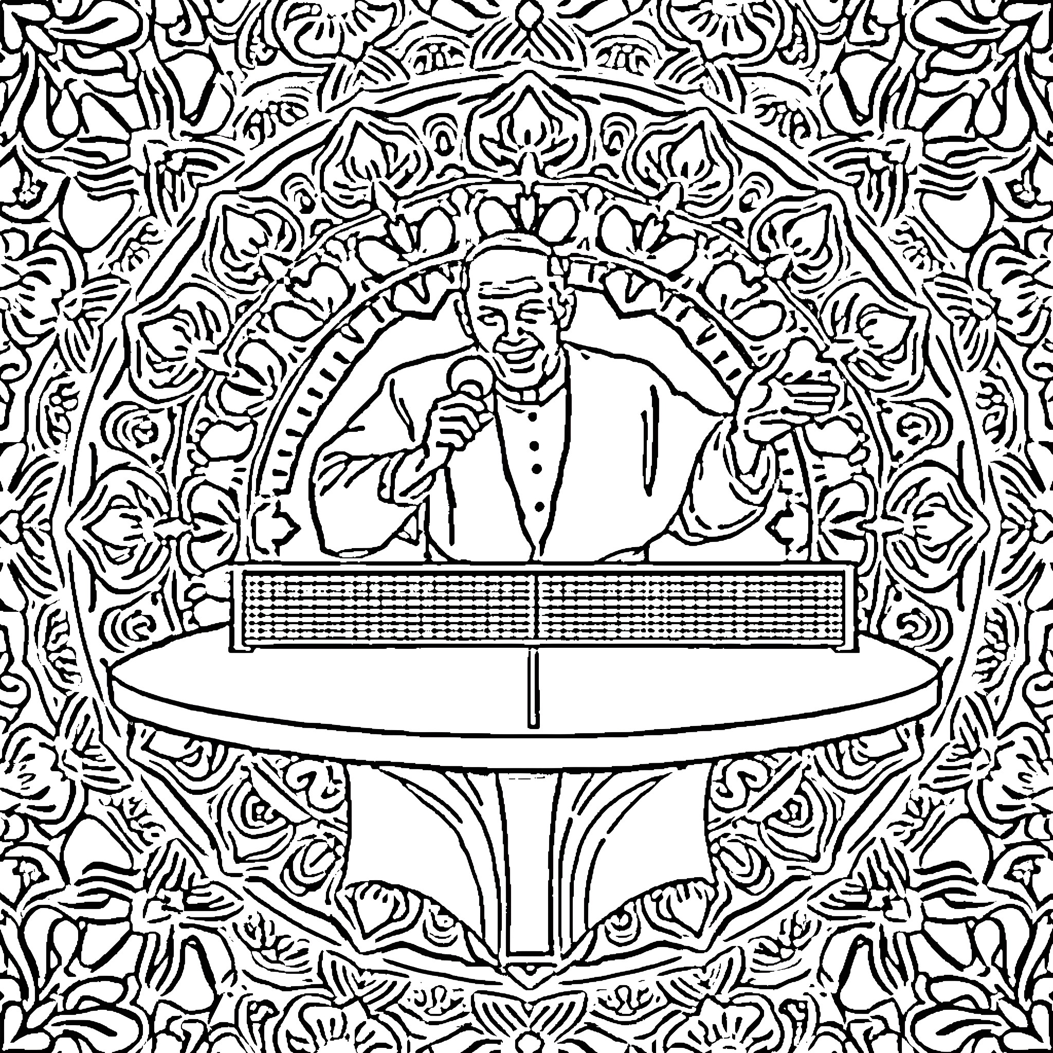 Pope Presiding at Ornate Altar Coloring Page (free black-and-white line drawing printable PDF for all, from beginners to advanced learners, including children, teens, adults, and seniors)