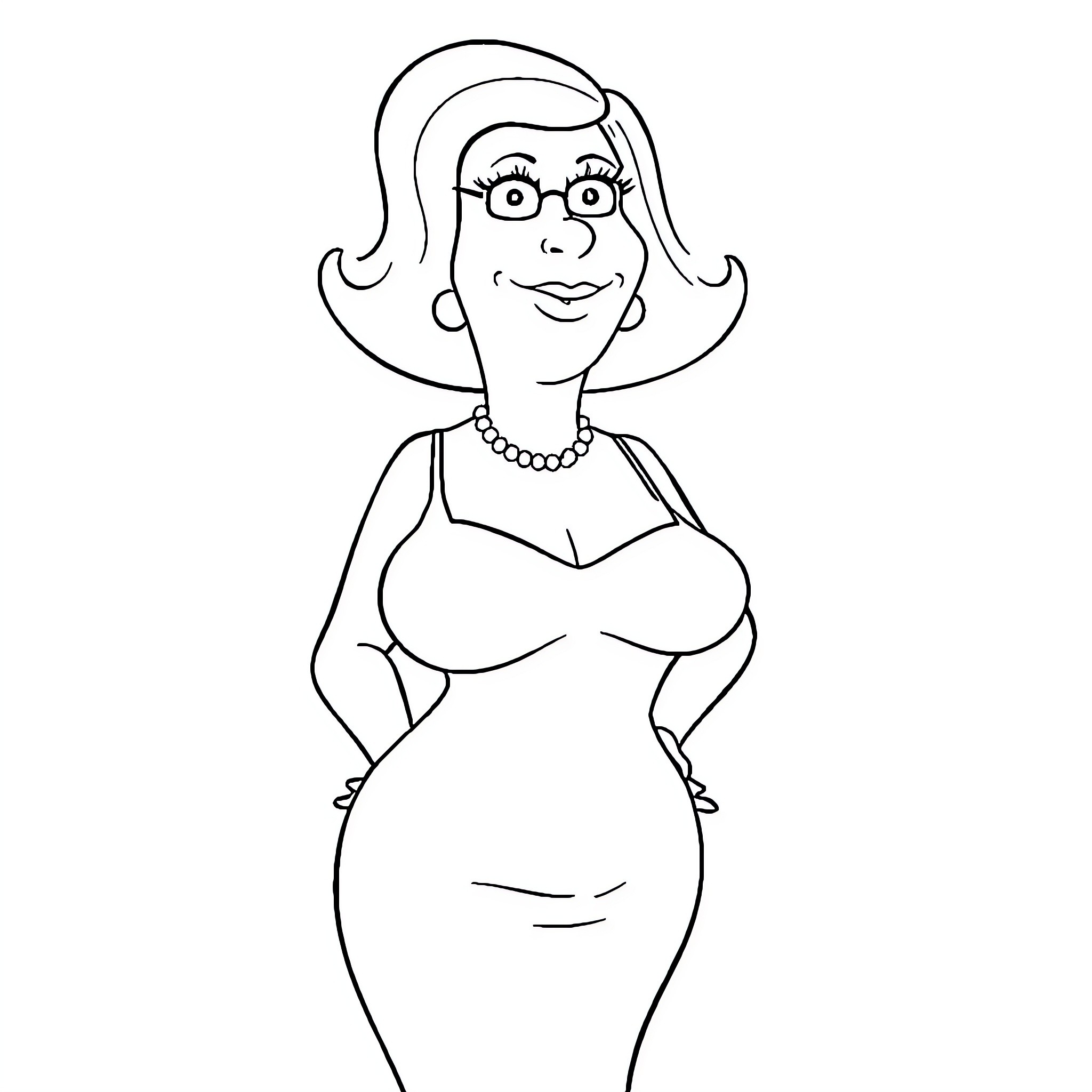 Lois Griffin in a pensive pose Coloring Page (free black-and-white line drawing printable PDF for all, from beginners to advanced learners, including children, teens, adults, and seniors)