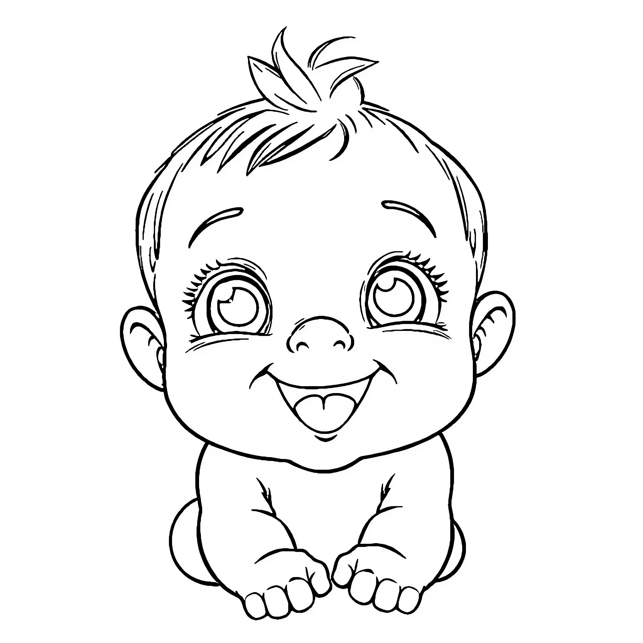 Baby Smiling Happily with Cute Expression Coloring Page (free black-and-white line drawing printable PDF for all, from beginners to advanced learners, including children, teens, adults, and seniors)