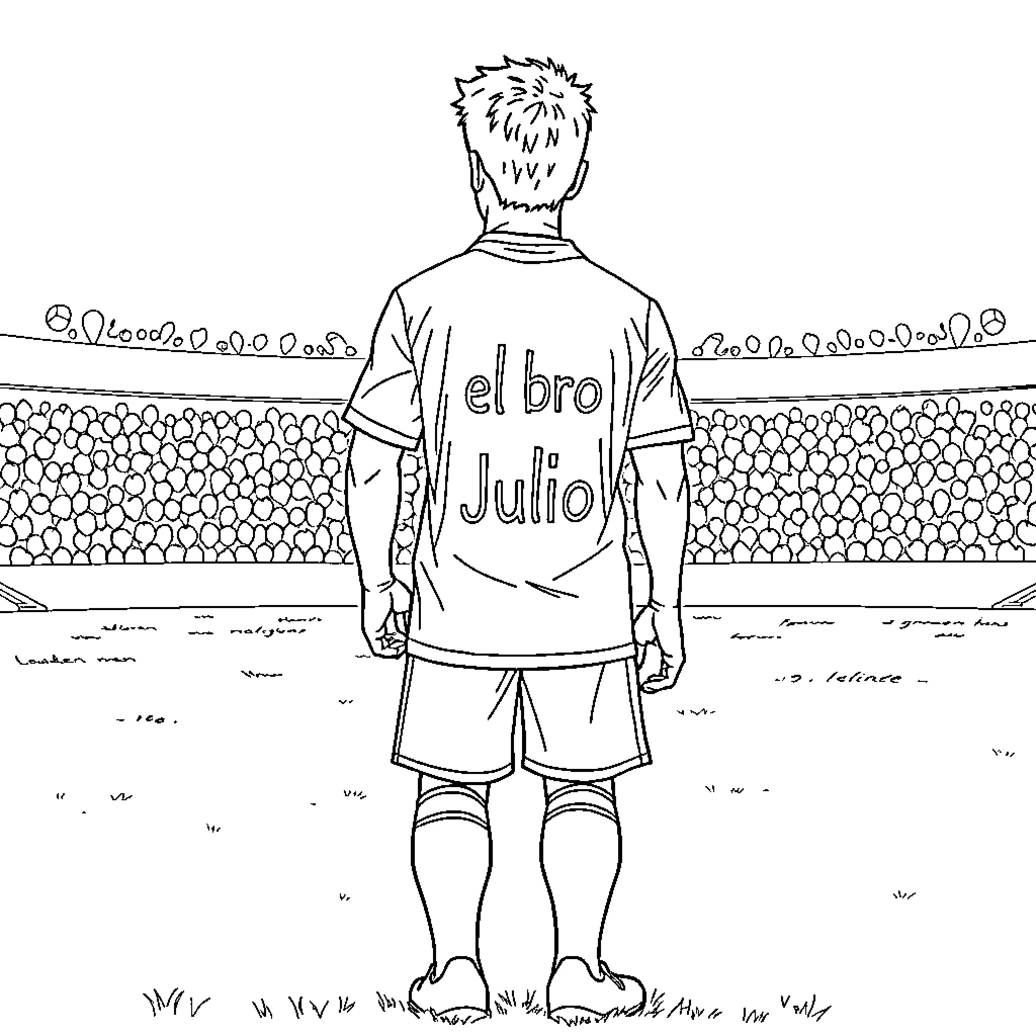 Soccer Player with Expressive Stance on Field Coloring Page (free black-and-white line drawing printable PDF for all, from beginners to advanced learners, including children, teens, adults, and seniors)