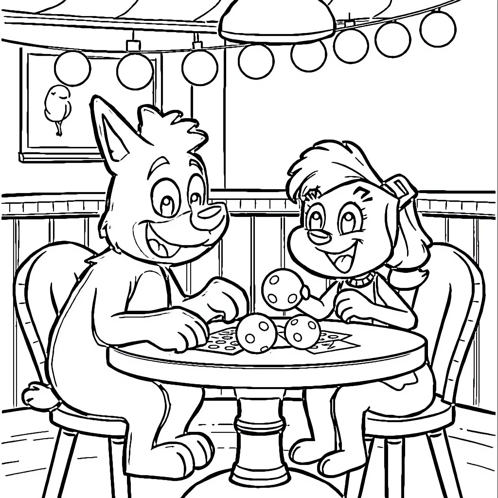 Bluey and friends having a fun picnic Coloring Page (free black-and-white line drawing printable PDF for all, from beginners to advanced learners, including children, teens, adults, and seniors)