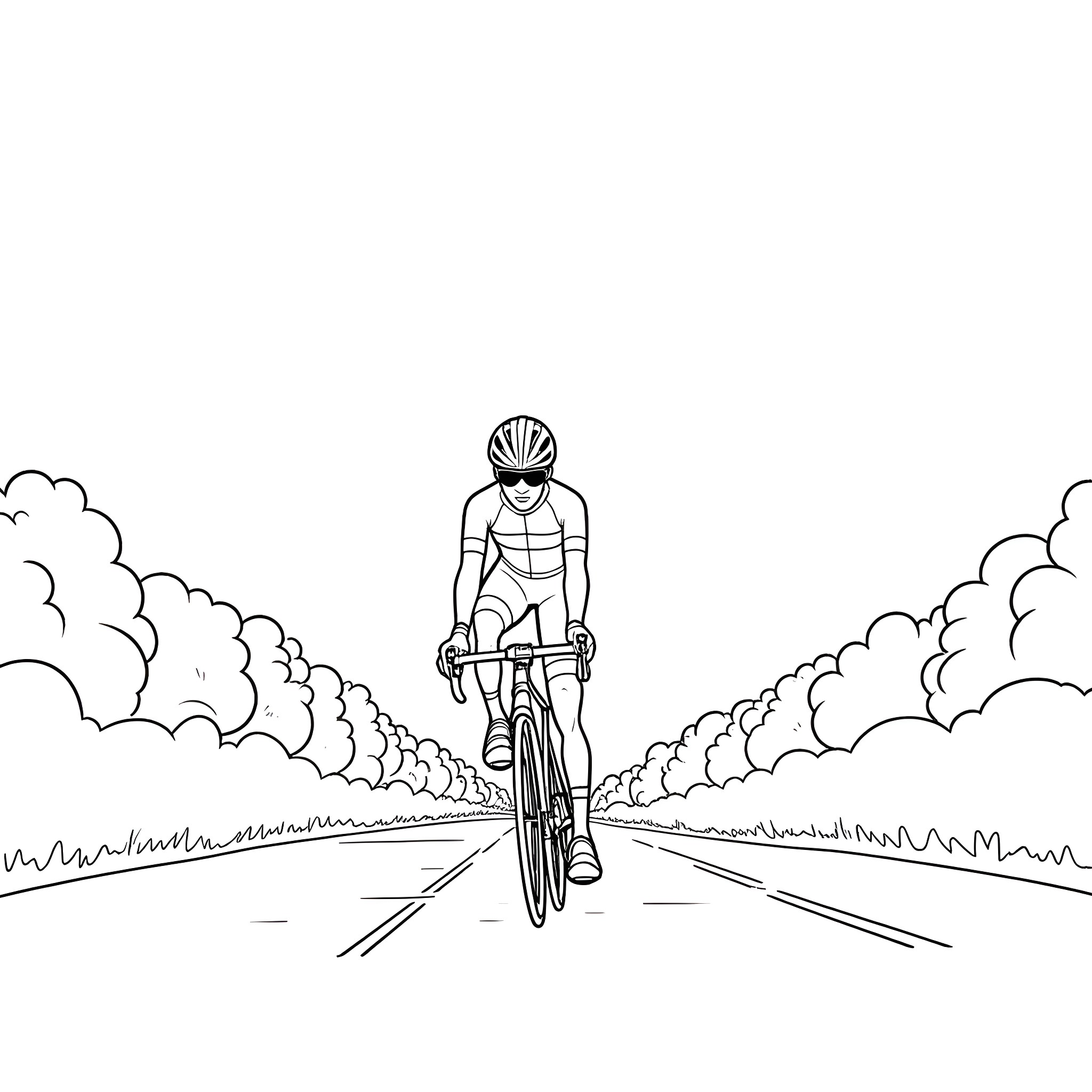 Wout van Aert riding his bicycle on the road Coloring Page (free black-and-white line drawing printable PDF for all, from beginners to advanced learners, including children, teens, adults, and seniors)