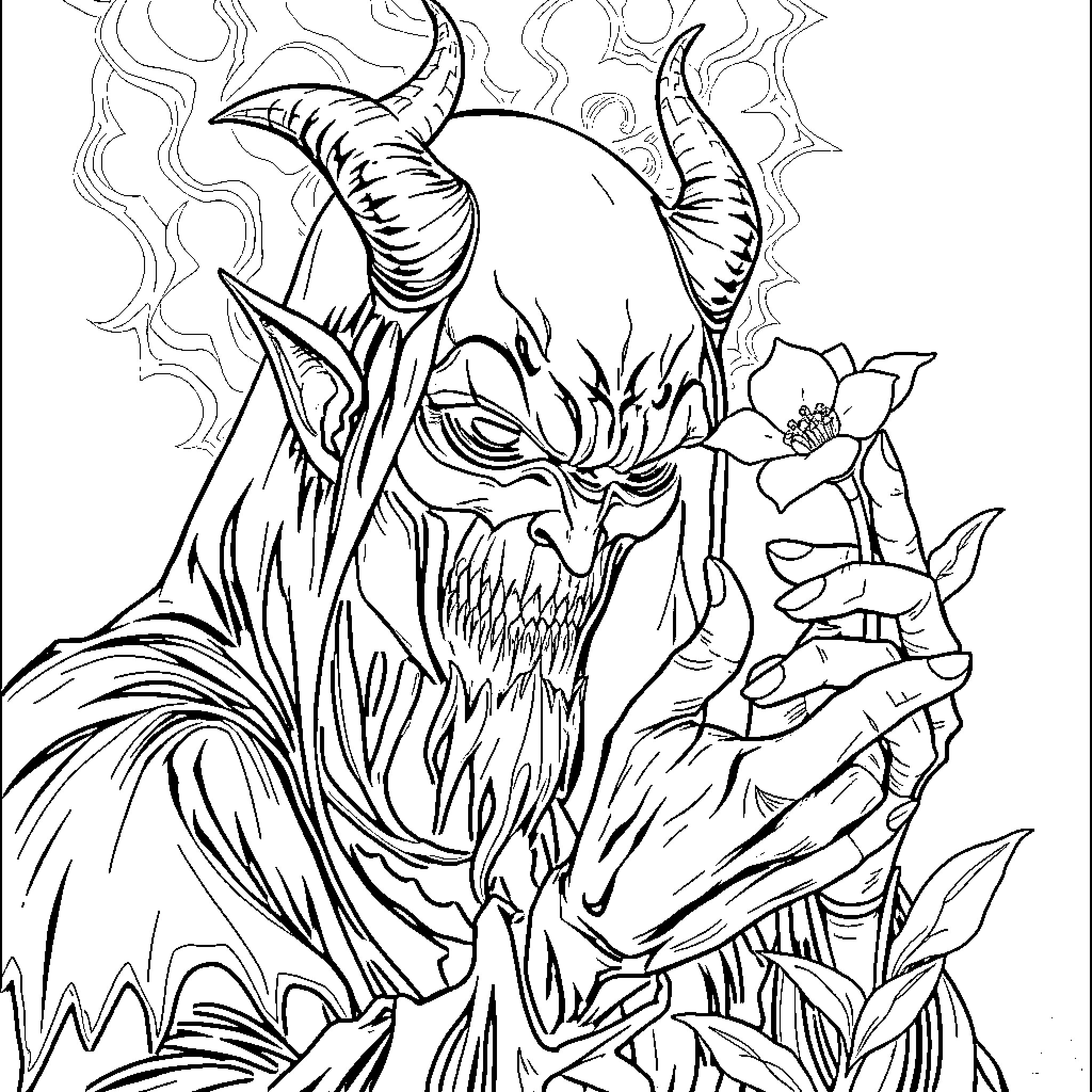 Vecna, the Demonic Entity Emerges from the Shadows Coloring Page (free black-and-white line drawing printable PDF for all, from beginners to advanced learners, including children, teens, adults, and seniors)
