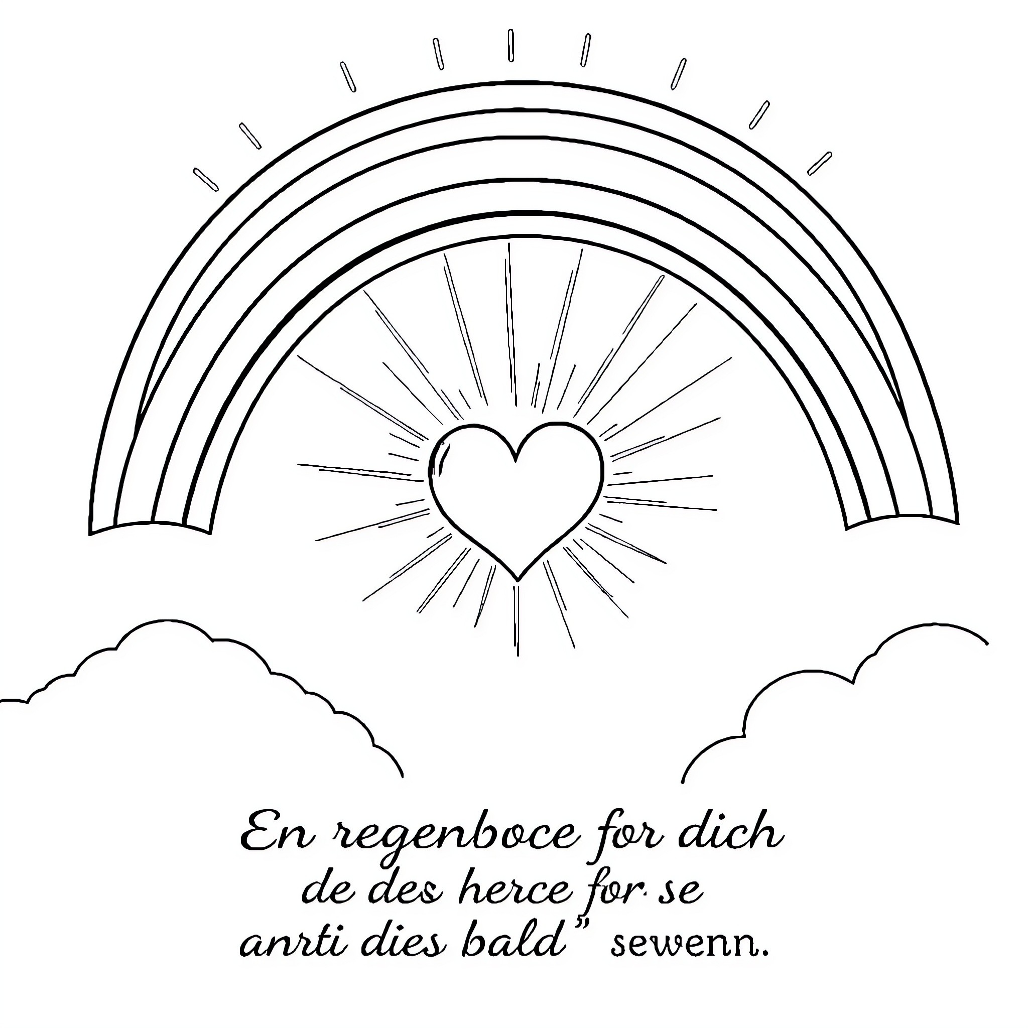 Rainbow Shines with Heartfelt Sentiment Coloring Page (free black-and-white line drawing printable PDF for all, from beginners to advanced learners, including children, teens, adults, and seniors)