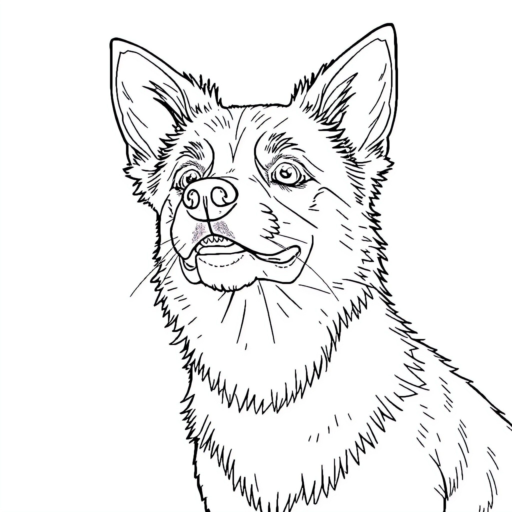 Dog showing friendly expression Coloring Page (free black-and-white line drawing printable PDF for all, from beginners to advanced learners, including children, teens, adults, and seniors)