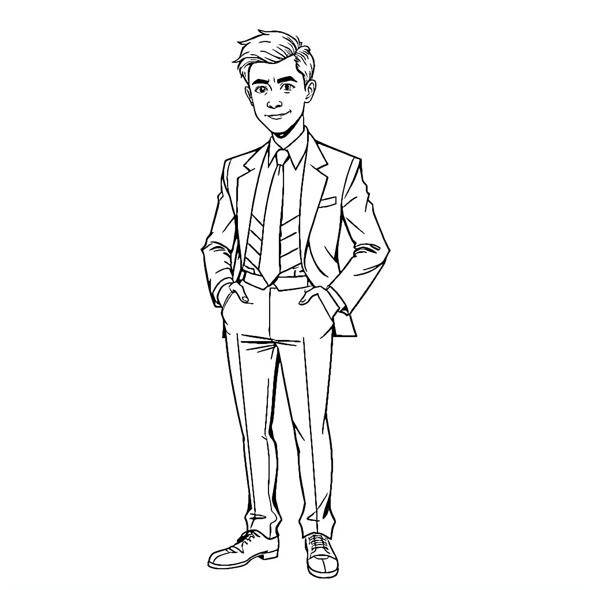 Arthur Leywin in a formal business suit Coloring Page (free black-and-white line drawing printable PDF for all, from beginners to advanced learners, including children, teens, adults, and seniors)