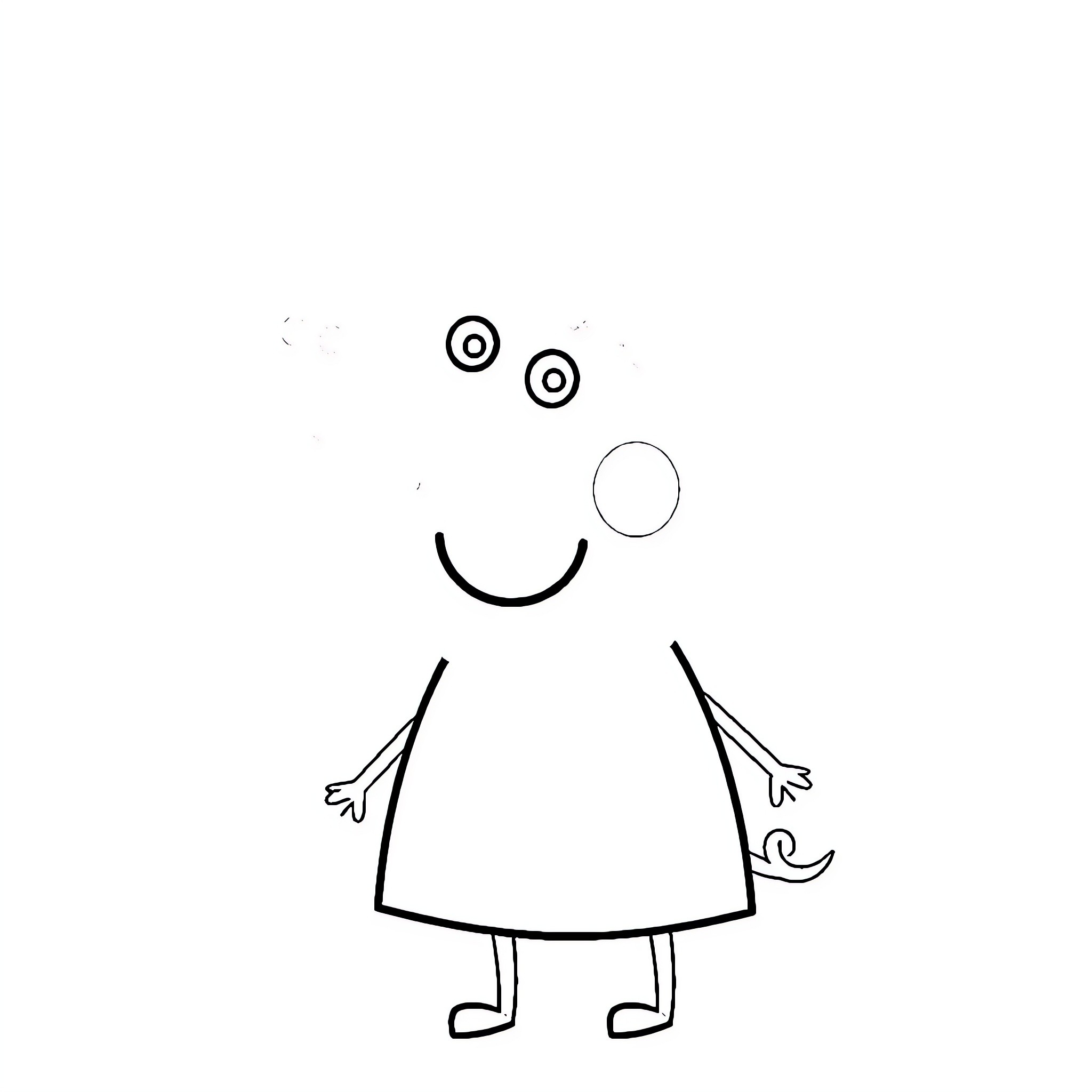 Peppa Pig in a simple cartoon style Coloring Page (free black-and-white line drawing printable PDF for all, from beginners to advanced learners, including children, teens, adults, and seniors)