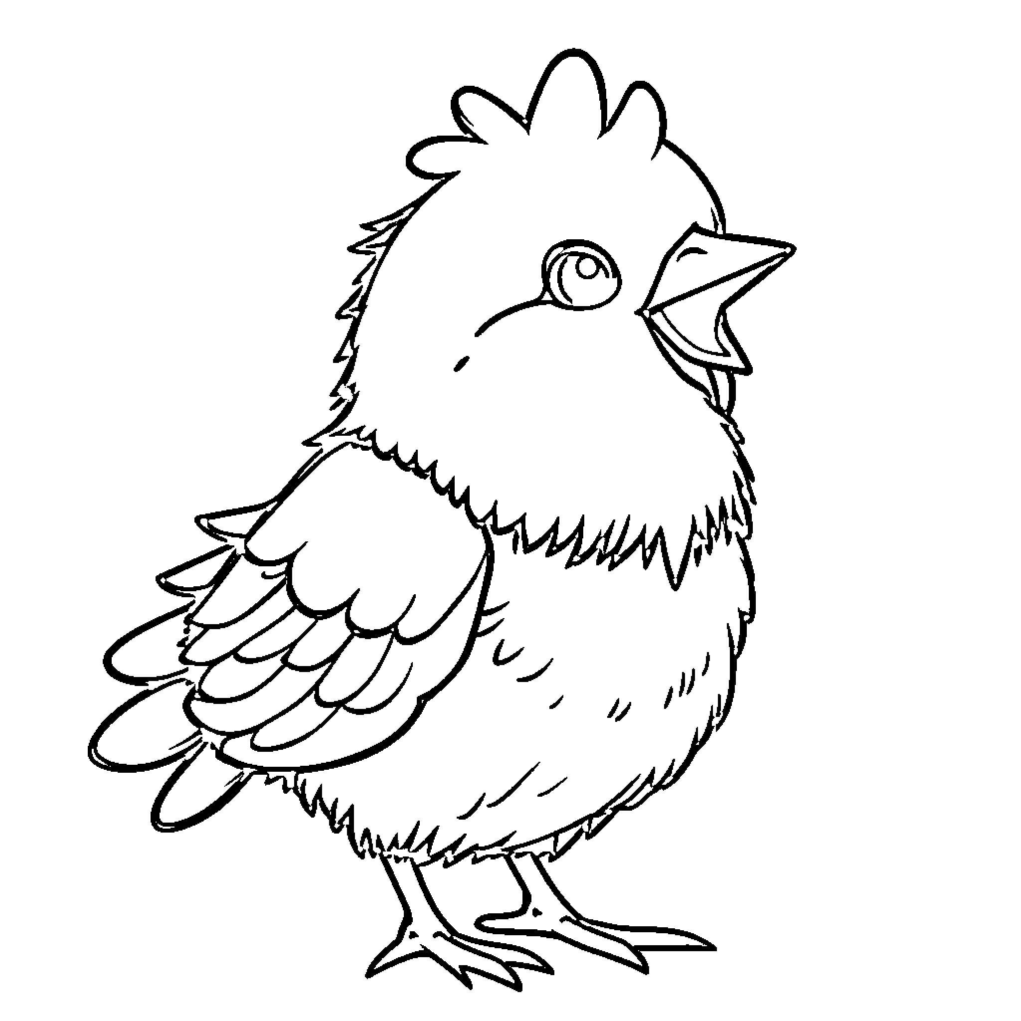 Chick Outlined in Simple Illustration Coloring Page (free black-and-white line drawing printable PDF for all, from beginners to advanced learners, including children, teens, adults, and seniors)