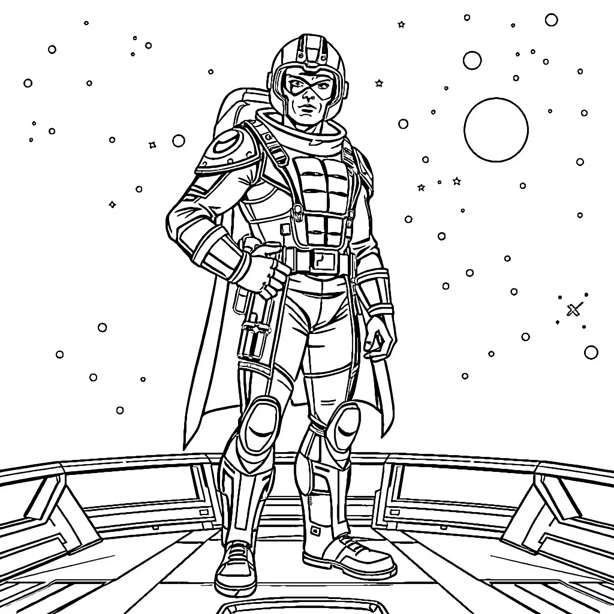 Albator in futuristic sci-fi adventure Coloring Page (free black-and-white line drawing printable PDF for all, from beginners to advanced learners, including children, teens, adults, and seniors)