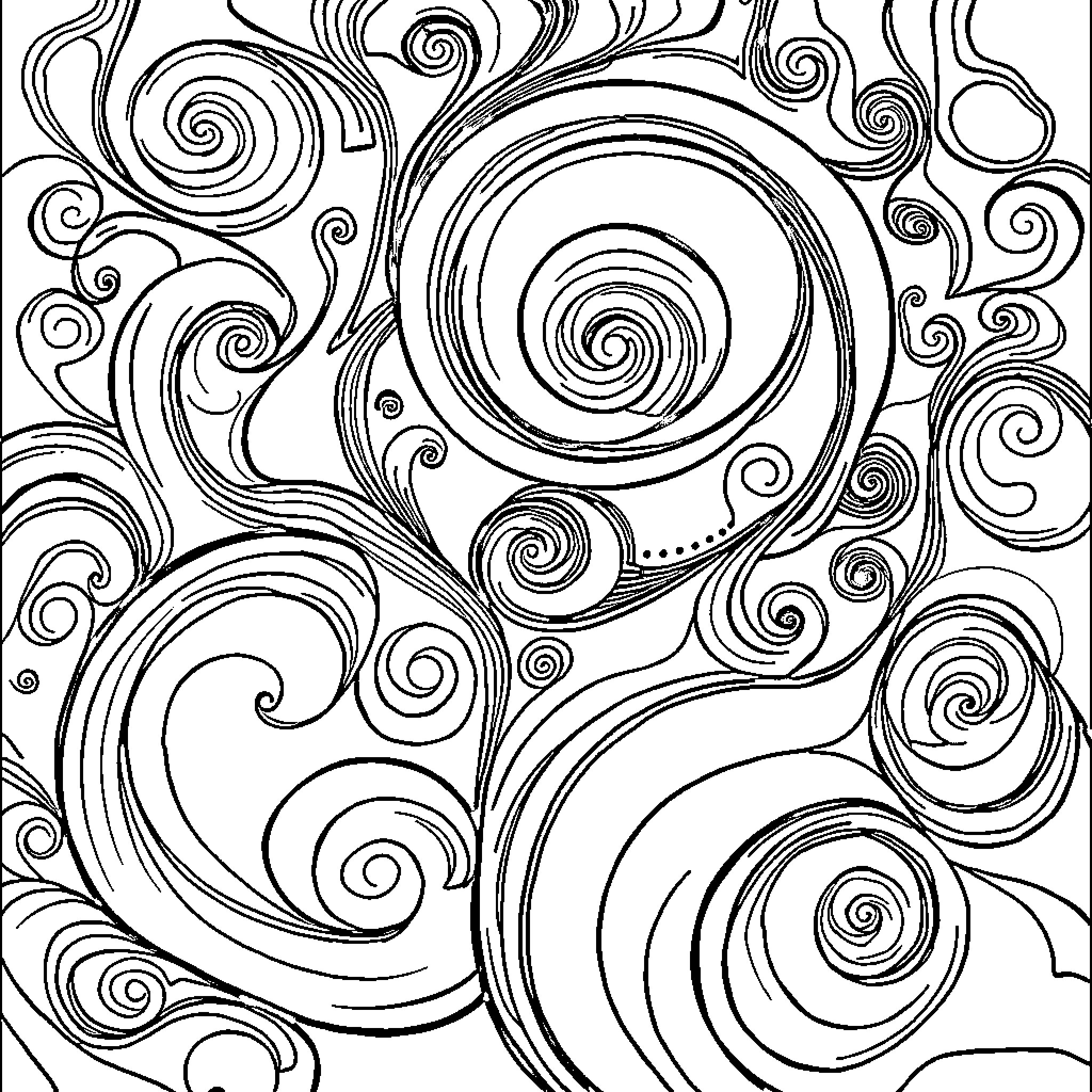 Abstract Swirls and Patterns in Black and White Coloring Page (free black-and-white line drawing printable PDF for all, from beginners to advanced learners, including children, teens, adults, and seniors)