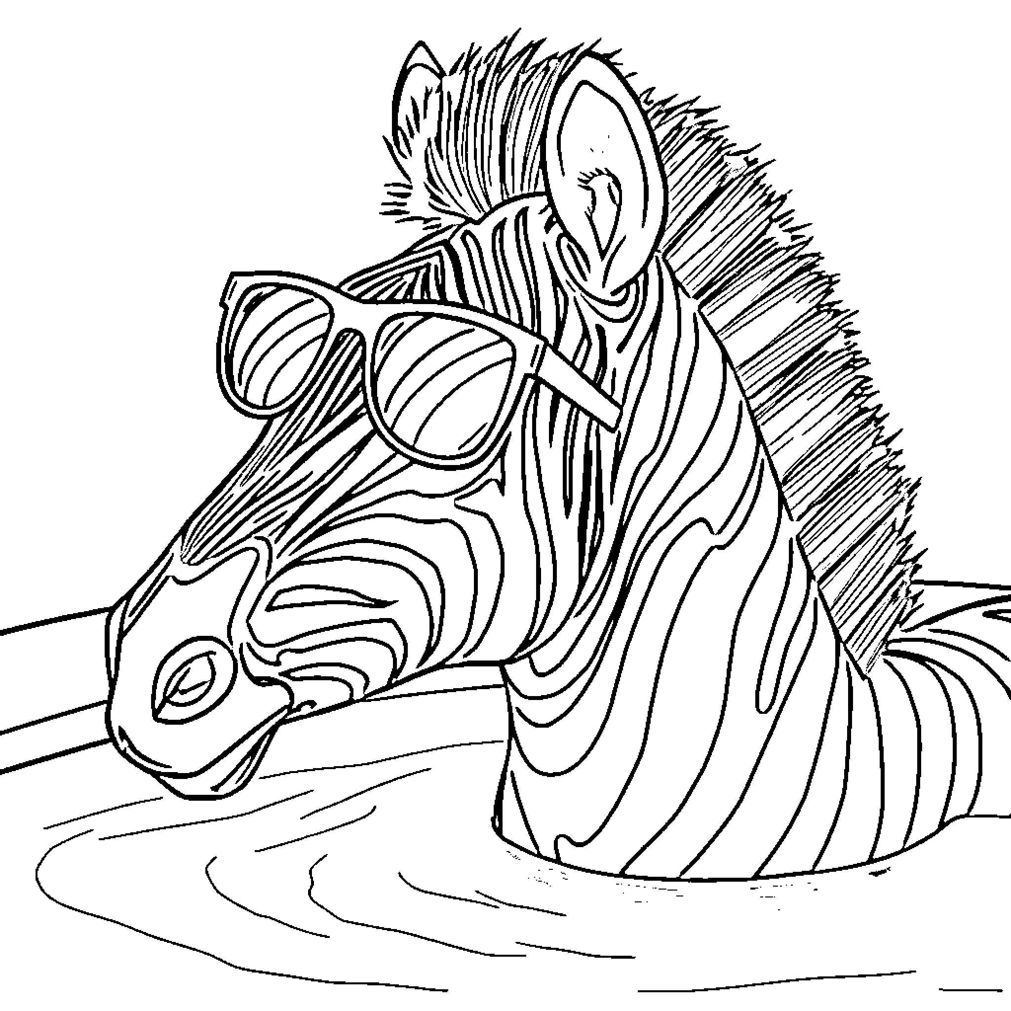 Zebra resting in its natural habitat Coloring Page (free black-and-white line drawing printable PDF for all, from beginners to advanced learners, including children, teens, adults, and seniors)
