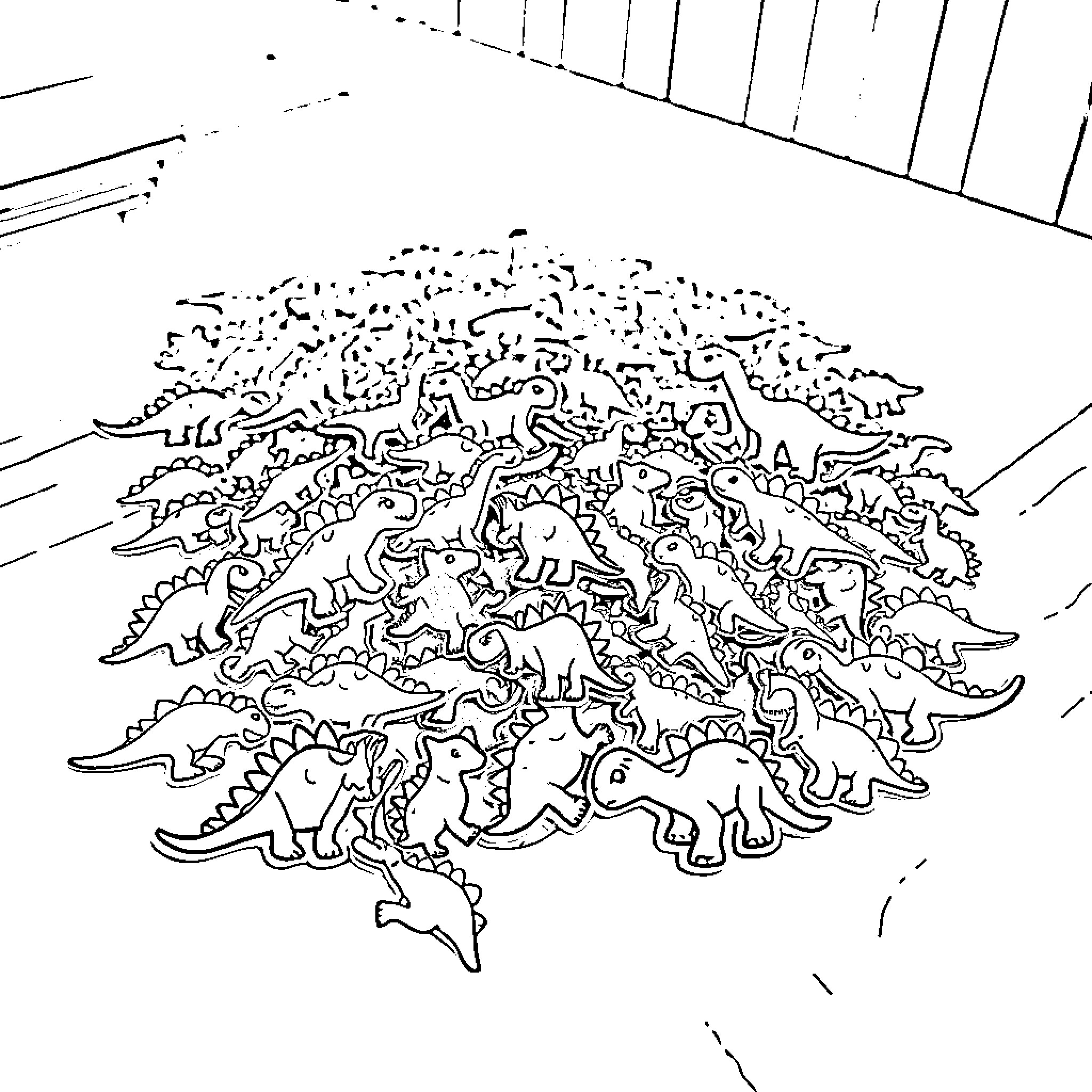 Dino Nugget Pile of Dinosaurs Coloring Page (free black-and-white line drawing printable PDF for all, from beginners to advanced learners, including children, teens, adults, and seniors)