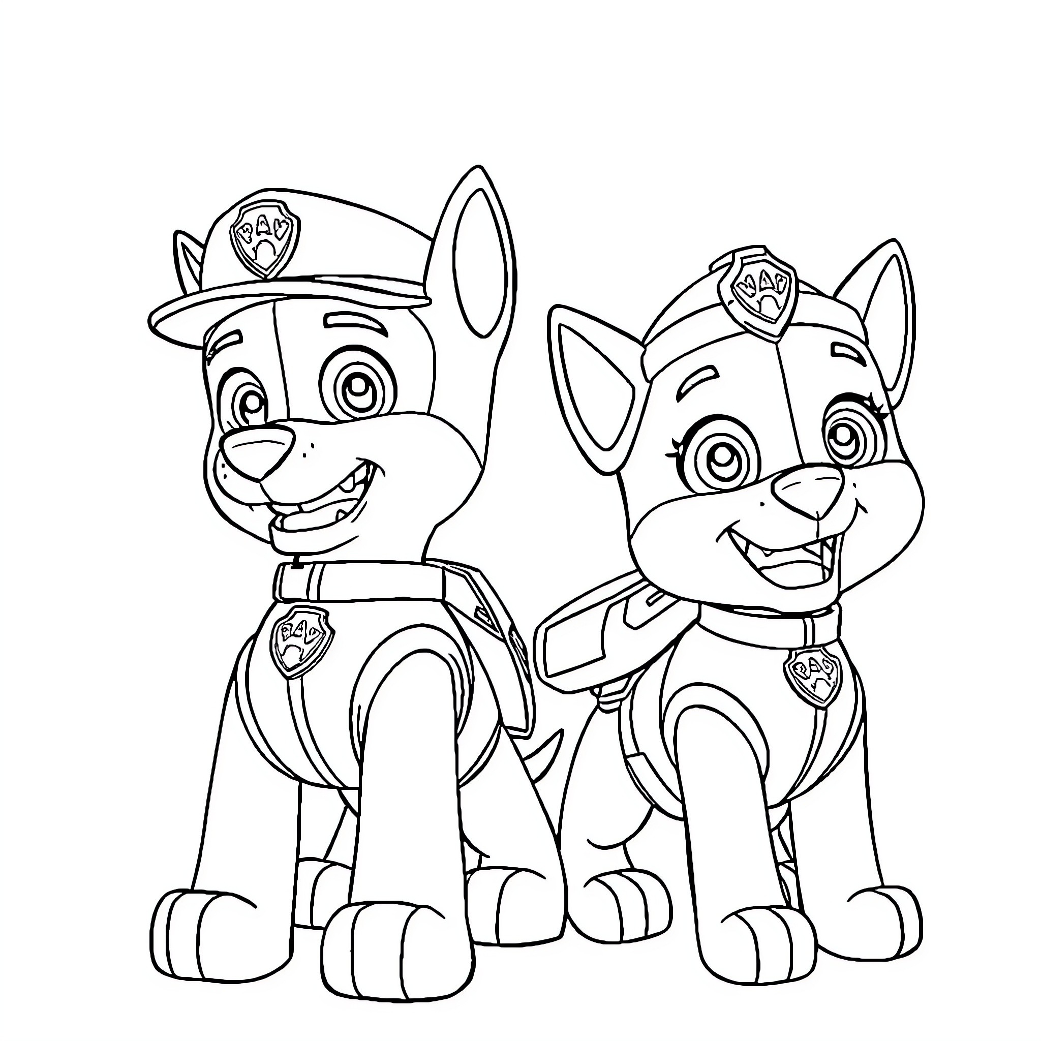 Rocky Paw Patrol Pups Ready for Adventure Coloring Page (free black-and-white line drawing printable PDF for all, from beginners to advanced learners, including children, teens, adults, and seniors)