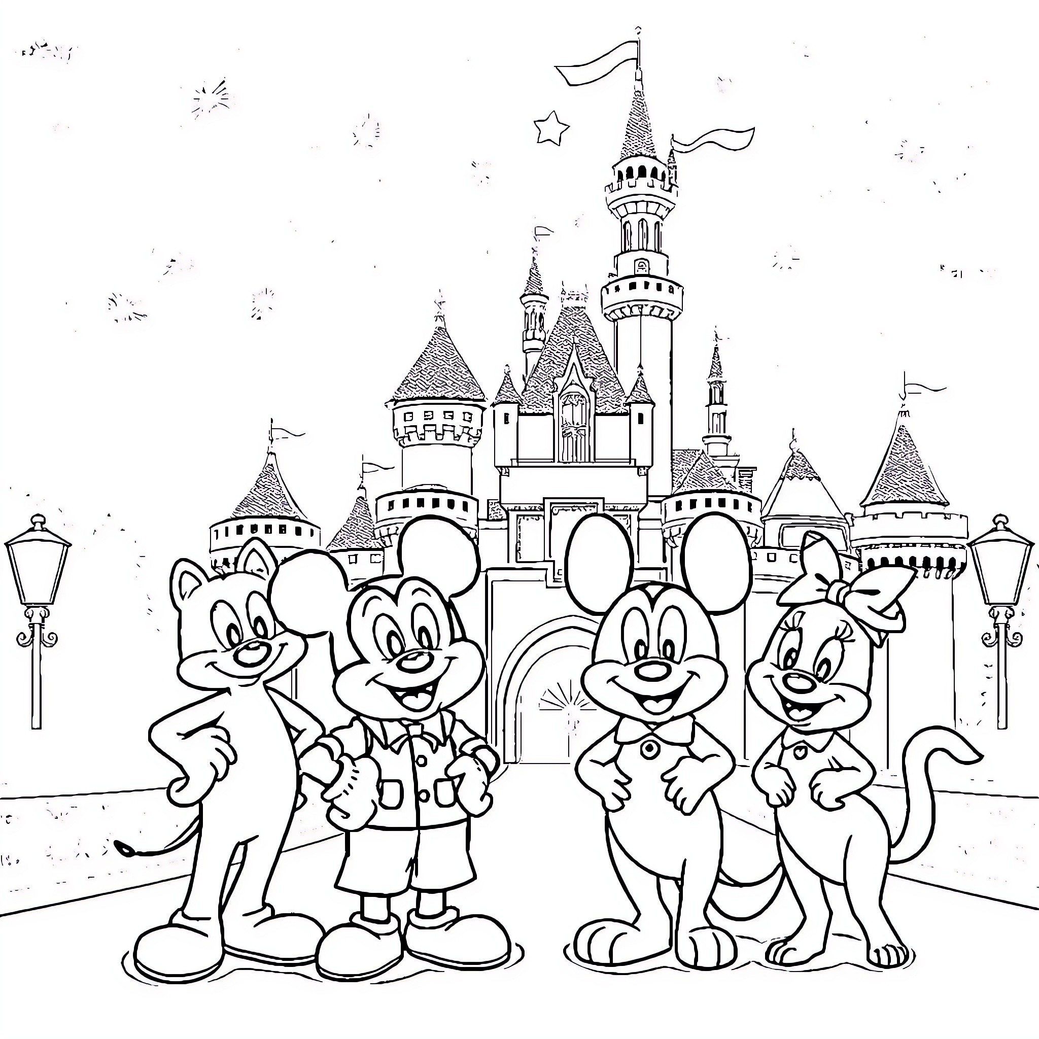 Bluey and friends explore the magical castle Coloring Page (free black-and-white line drawing printable PDF for all, from beginners to advanced learners, including children, teens, adults, and seniors)