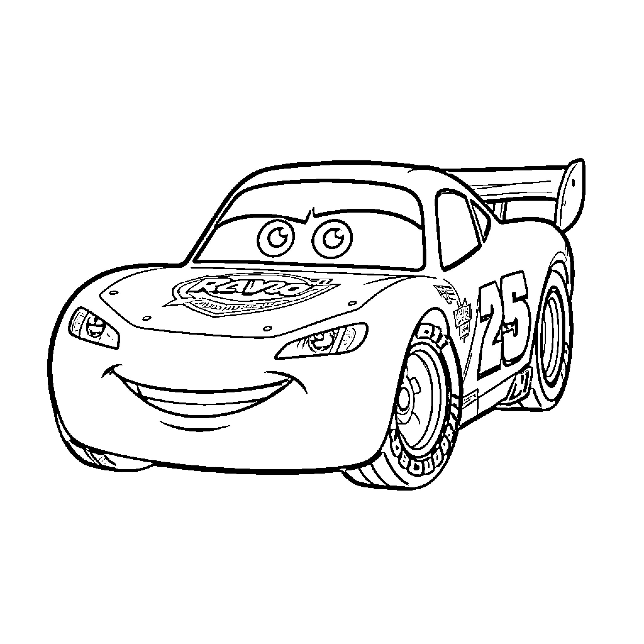 Rayo MacQueen racing with car accessories Coloring Page (free black-and-white line drawing printable PDF for all, from beginners to advanced learners, including children, teens, adults, and seniors)