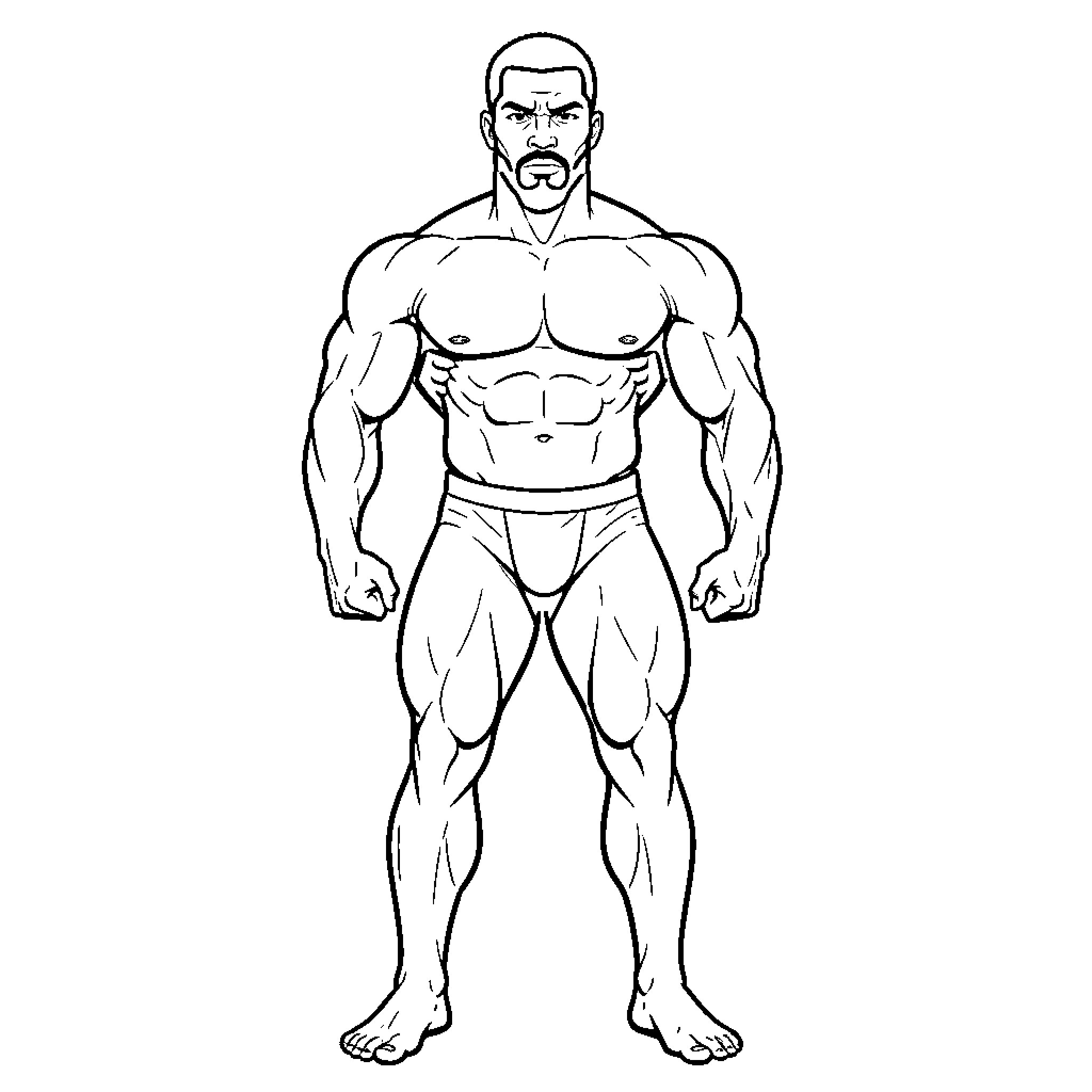 Hombre muscular posing with a confident expression Coloring Page (free black-and-white line drawing printable PDF for all, from beginners to advanced learners, including children, teens, adults, and seniors)