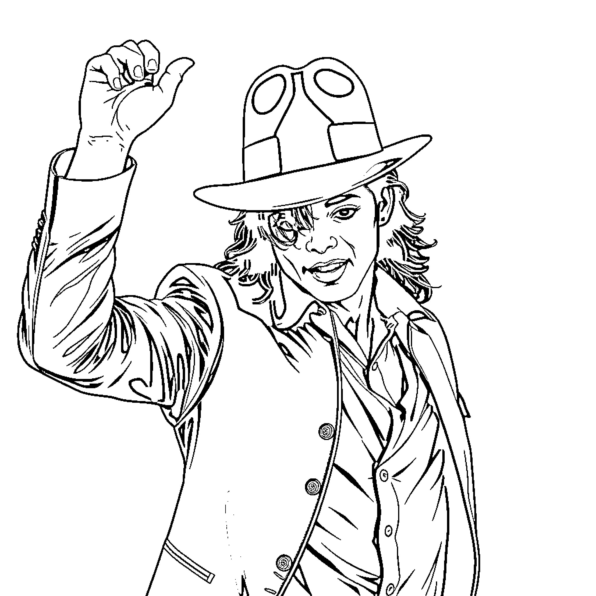 Michael Jackson performing signature dance moves Coloring Page (free black-and-white line drawing printable PDF for all, from beginners to advanced learners, including children, teens, adults, and seniors)