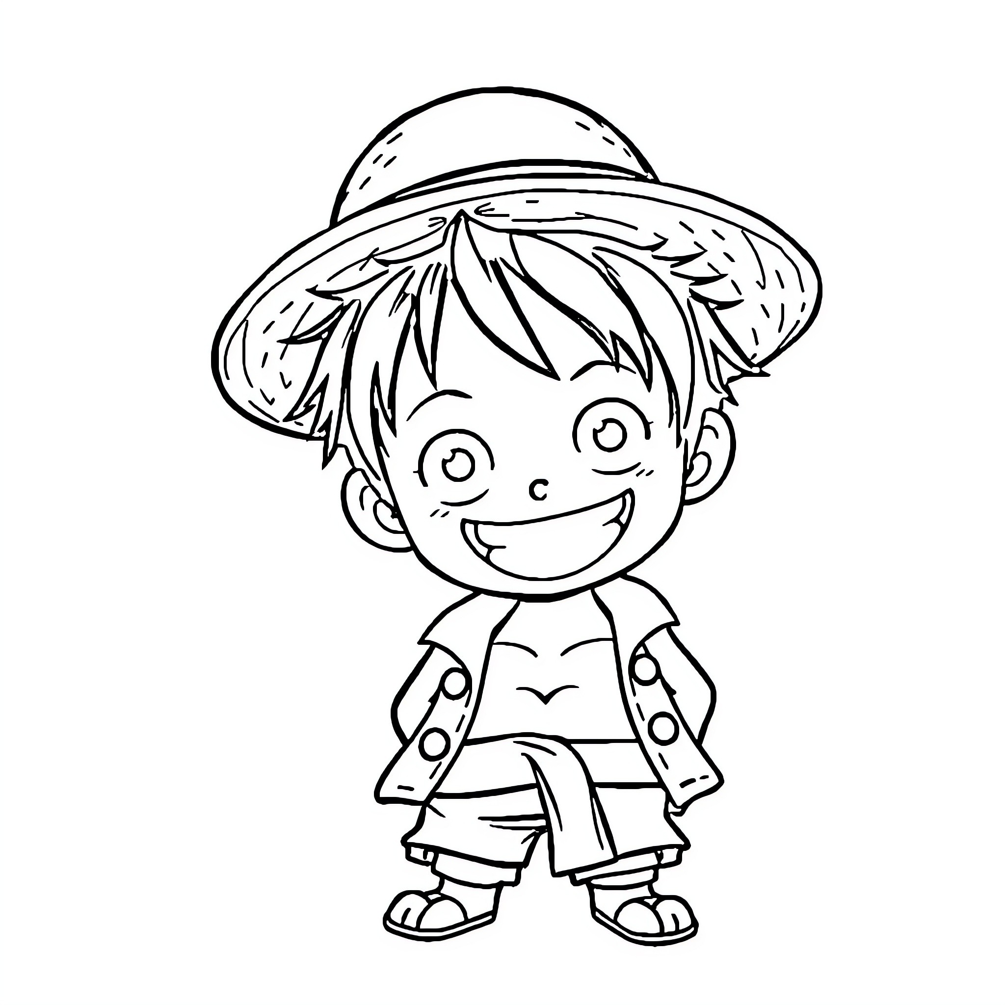 Luffy's Cheerful Adventure Coloring Page (free black-and-white line drawing printable PDF for all, from beginners to advanced learners, including children, teens, adults, and seniors)