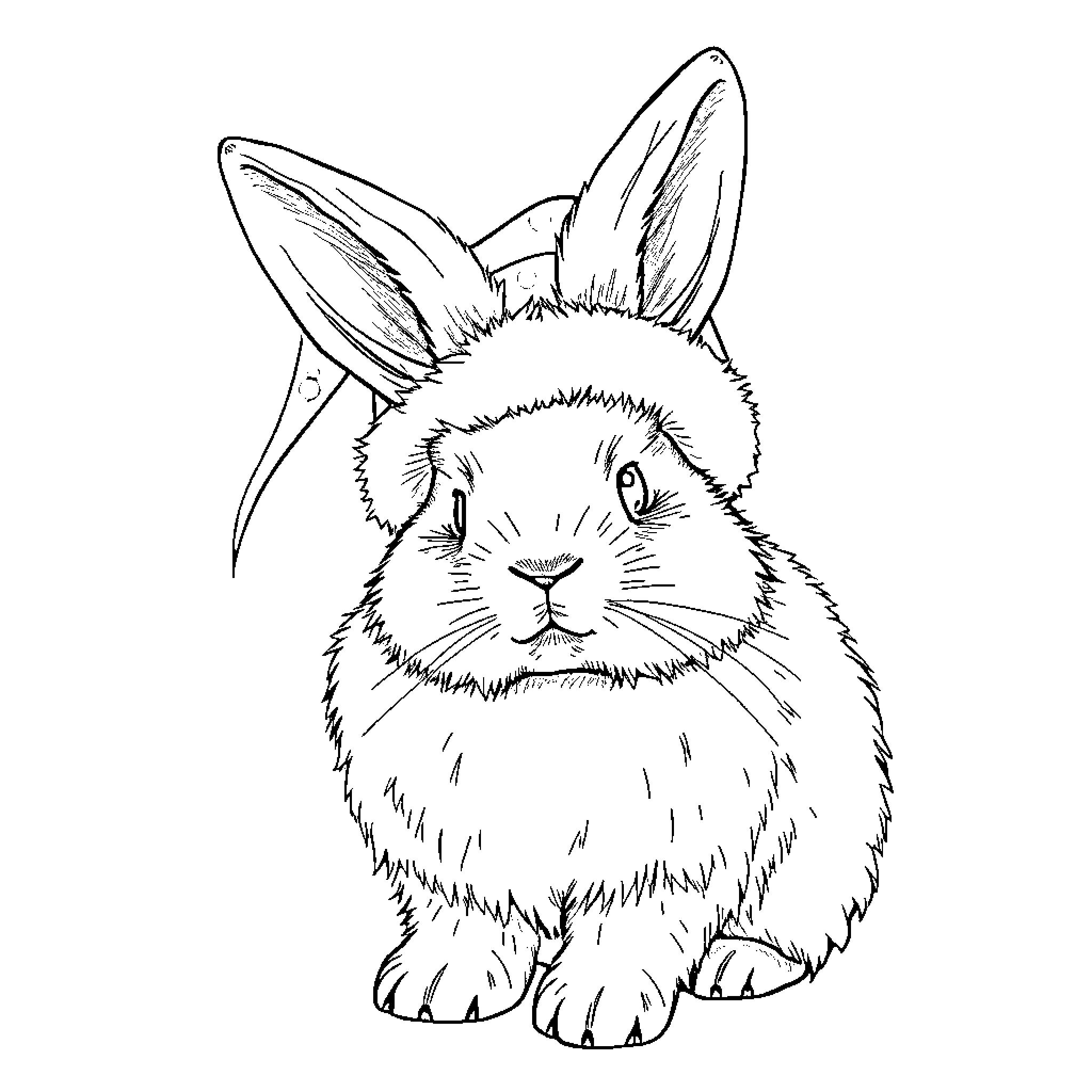 Rabbit with expressive features Coloring Page (free black-and-white line drawing printable PDF for all, from beginners to advanced learners, including children, teens, adults, and seniors)