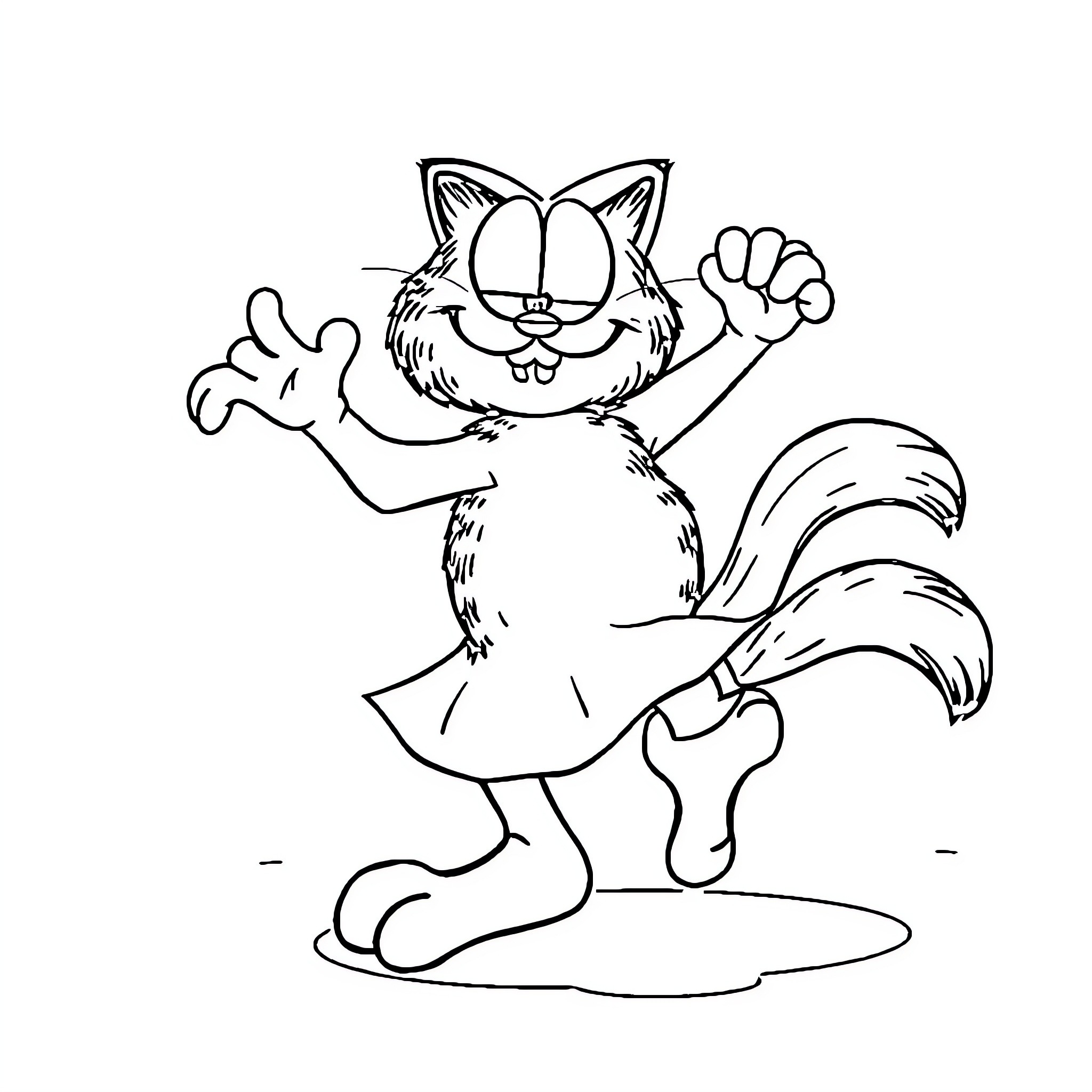 Garfield the energetic cartoon cat Coloring Page (free black-and-white line drawing printable PDF for all, from beginners to advanced learners, including children, teens, adults, and seniors)