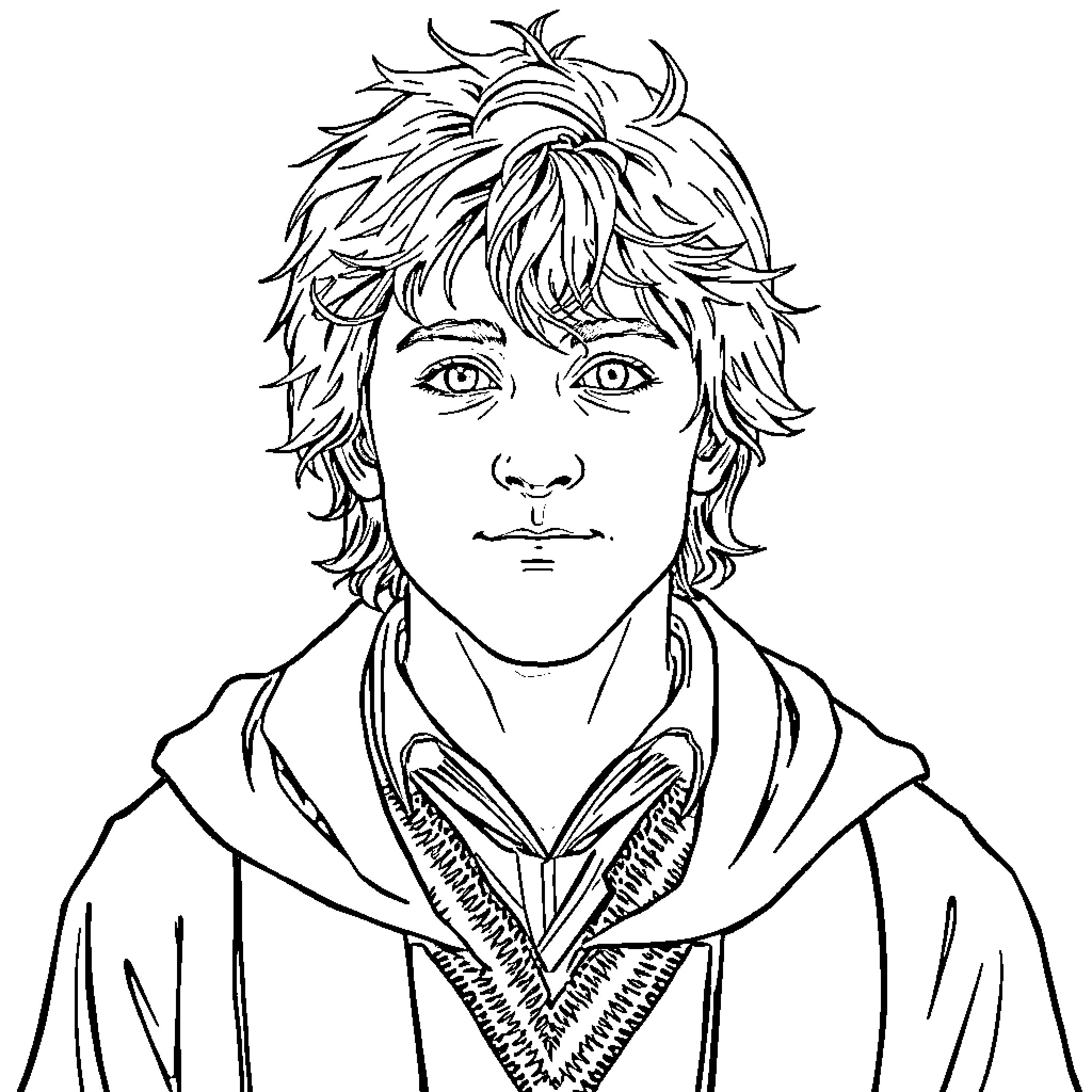 Neville Longbottom expressing determination and courage Coloring Page (free black-and-white line drawing printable PDF for all, from beginners to advanced learners, including children, teens, adults, and seniors)