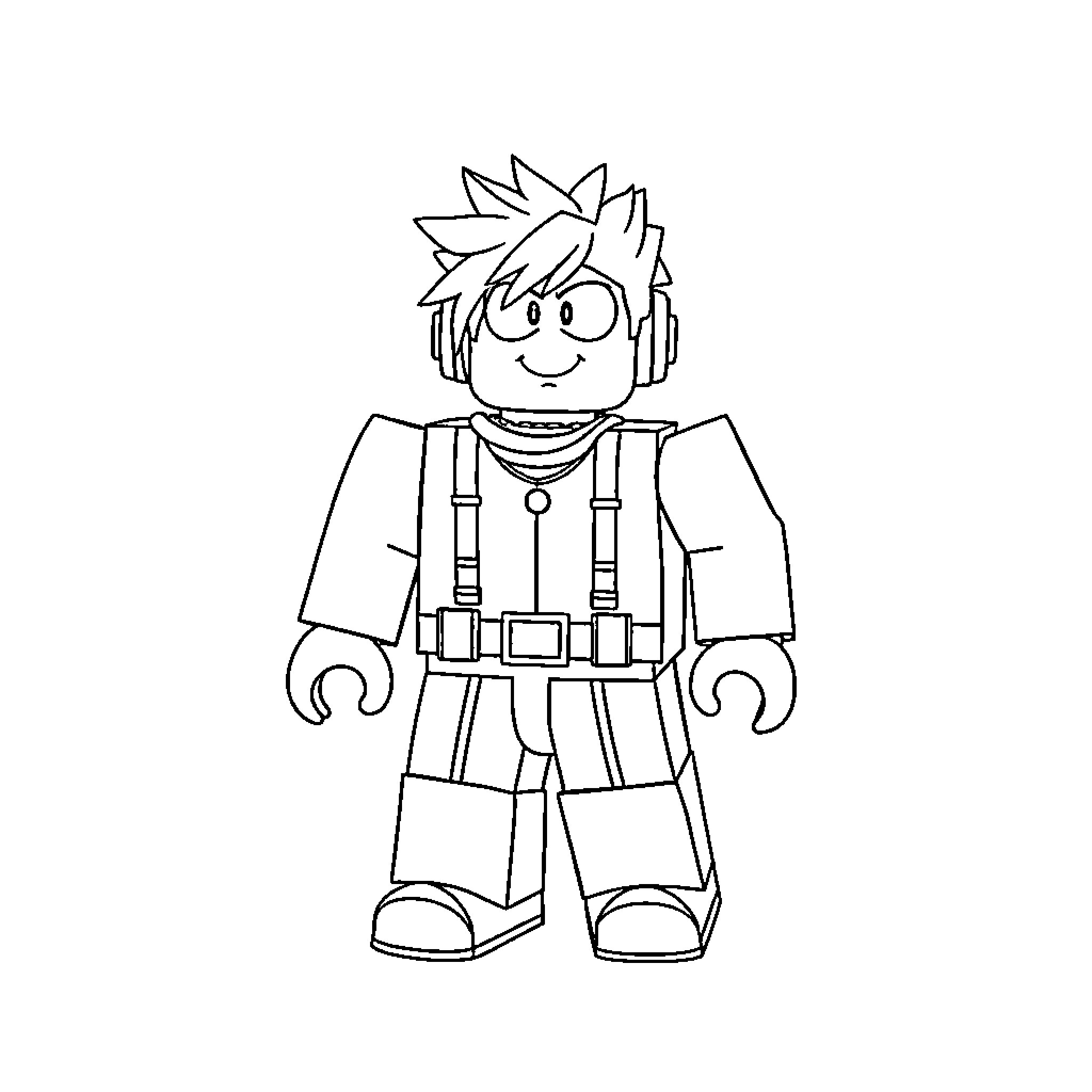 Roblox character with distinctive outfit Coloring Page (free black-and-white line drawing printable PDF for all, from beginners to advanced learners, including children, teens, adults, and seniors)