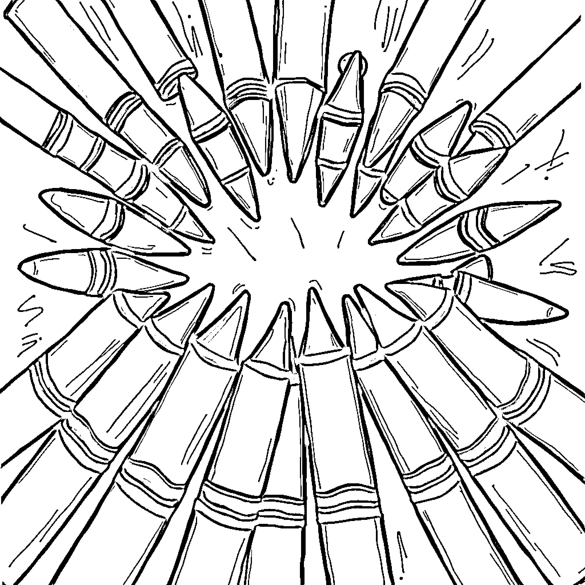 Crayon explosion of artistic designs Coloring Page (free black-and-white line drawing printable PDF for all, from beginners to advanced learners, including children, teens, adults, and seniors)