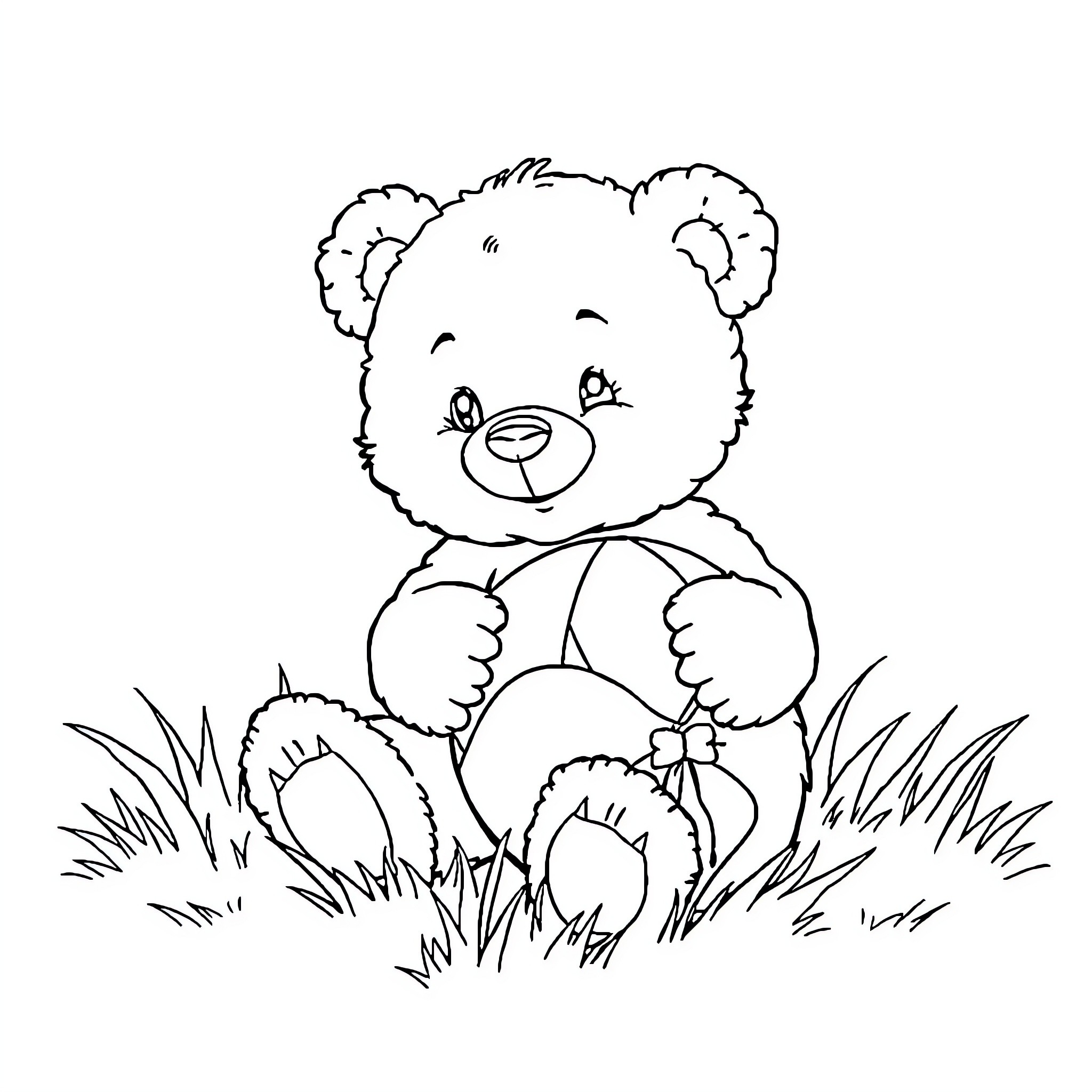 Teddy Bear resting in the grass Coloring Page (free black-and-white line drawing printable PDF for all, from beginners to advanced learners, including children, teens, adults, and seniors)