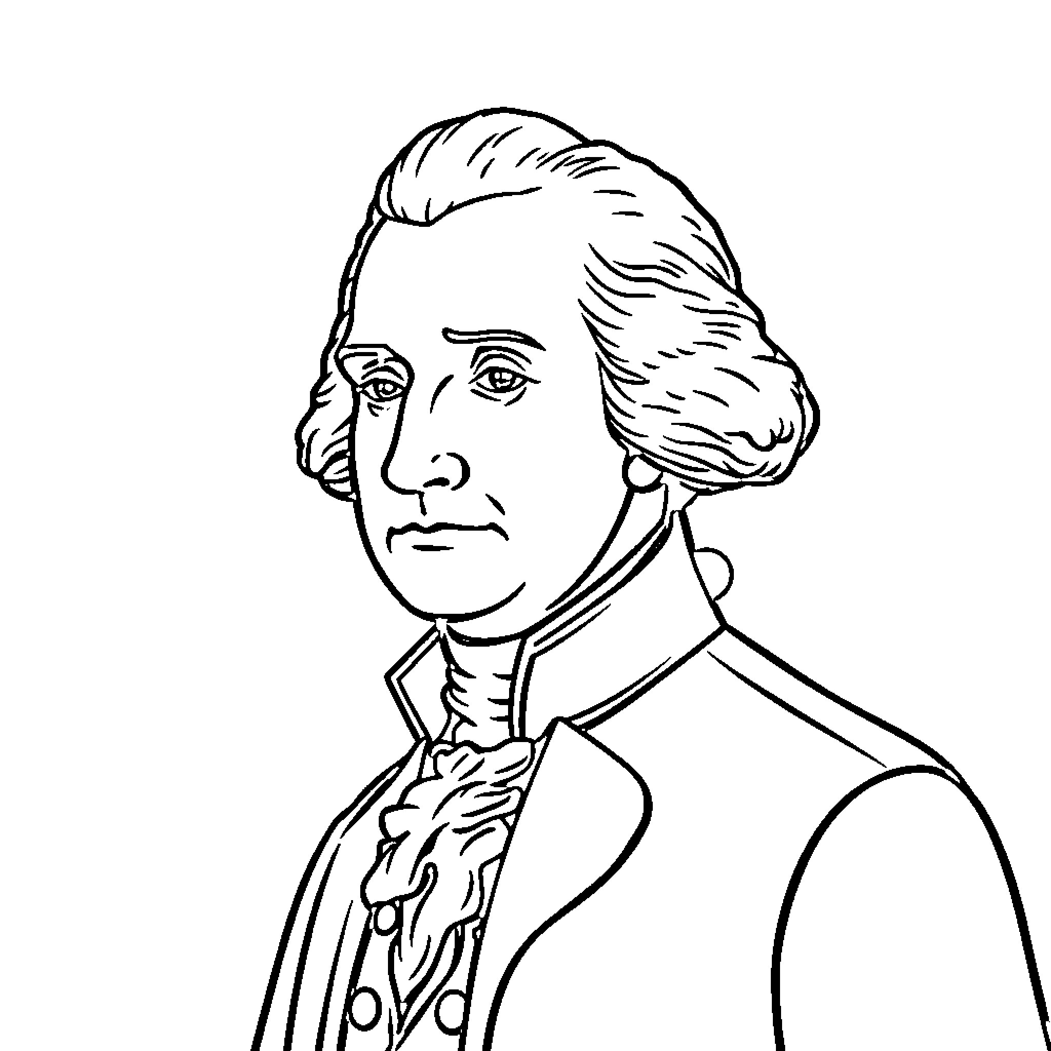 George Washington in formal attire Coloring Page (free black-and-white line drawing printable PDF for all, from beginners to advanced learners, including children, teens, adults, and seniors)