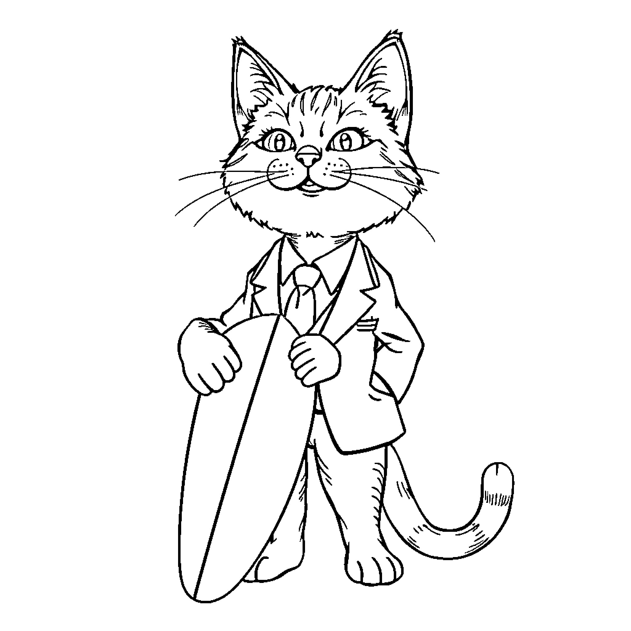 Cat dressed in formal attire Coloring Page (free black-and-white line drawing printable PDF for all, from beginners to advanced learners, including children, teens, adults, and seniors)