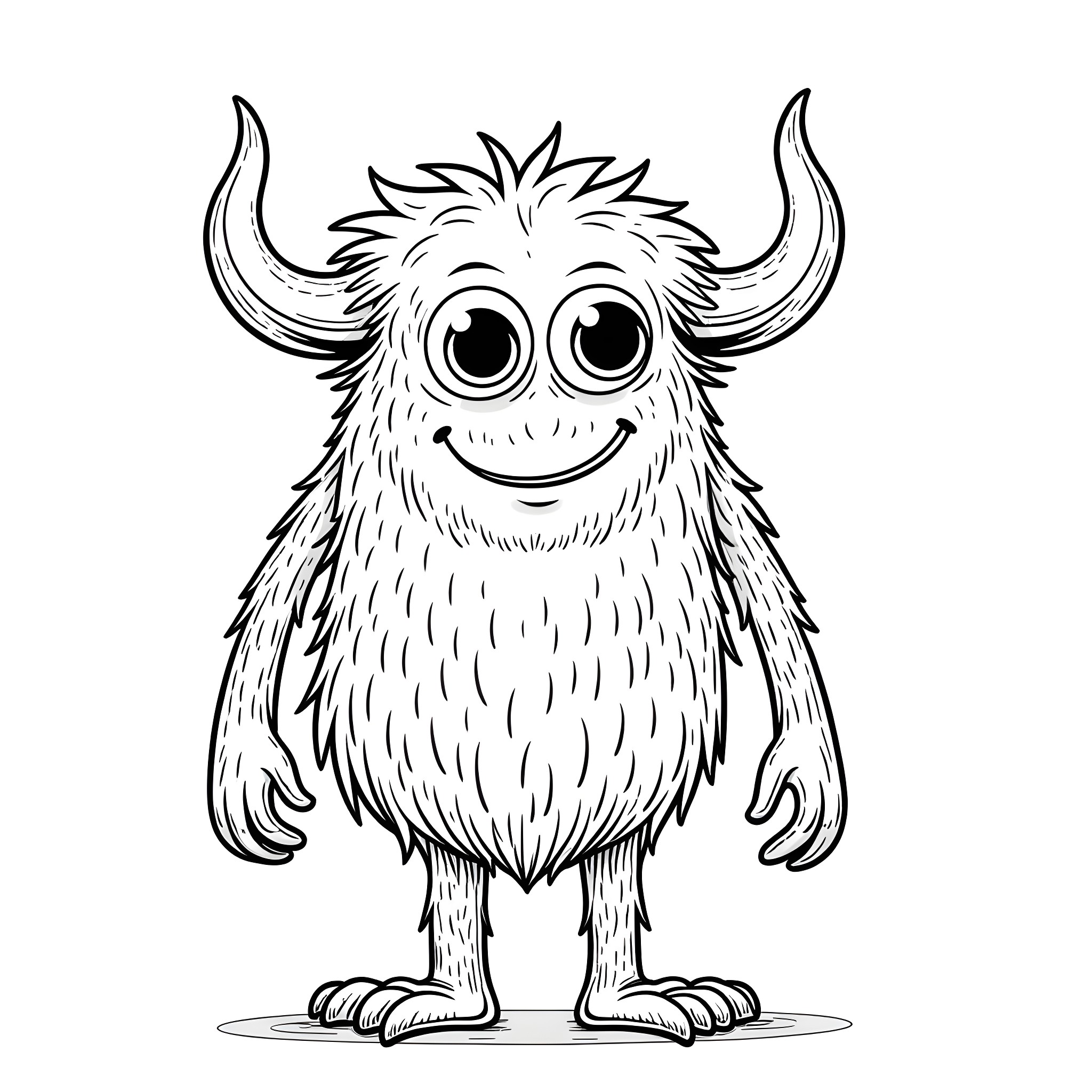 Monster with a Friendly Expression Coloring Page (free black-and-white line drawing printable PDF for all, from beginners to advanced learners, including children, teens, adults, and seniors)