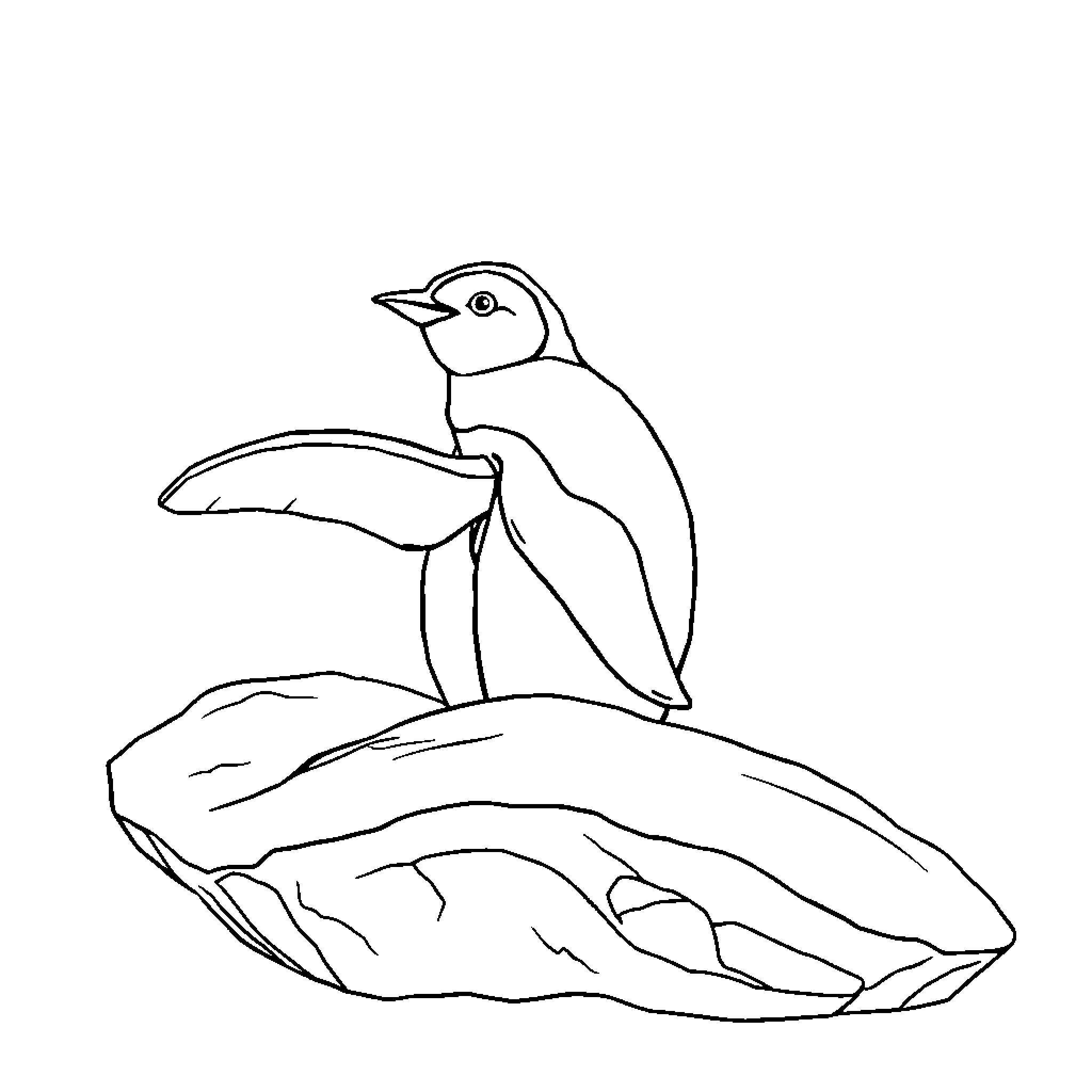 Penguin standing on an ice floe Coloring Page (free black-and-white line drawing printable PDF for all, from beginners to advanced learners, including children, teens, adults, and seniors)