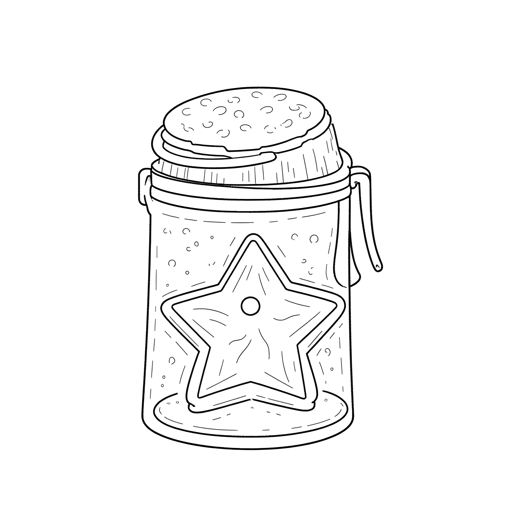 Cookie Jar with Star Design Coloring Page (free black-and-white line drawing printable PDF for all, from beginners to advanced learners, including children, teens, adults, and seniors)