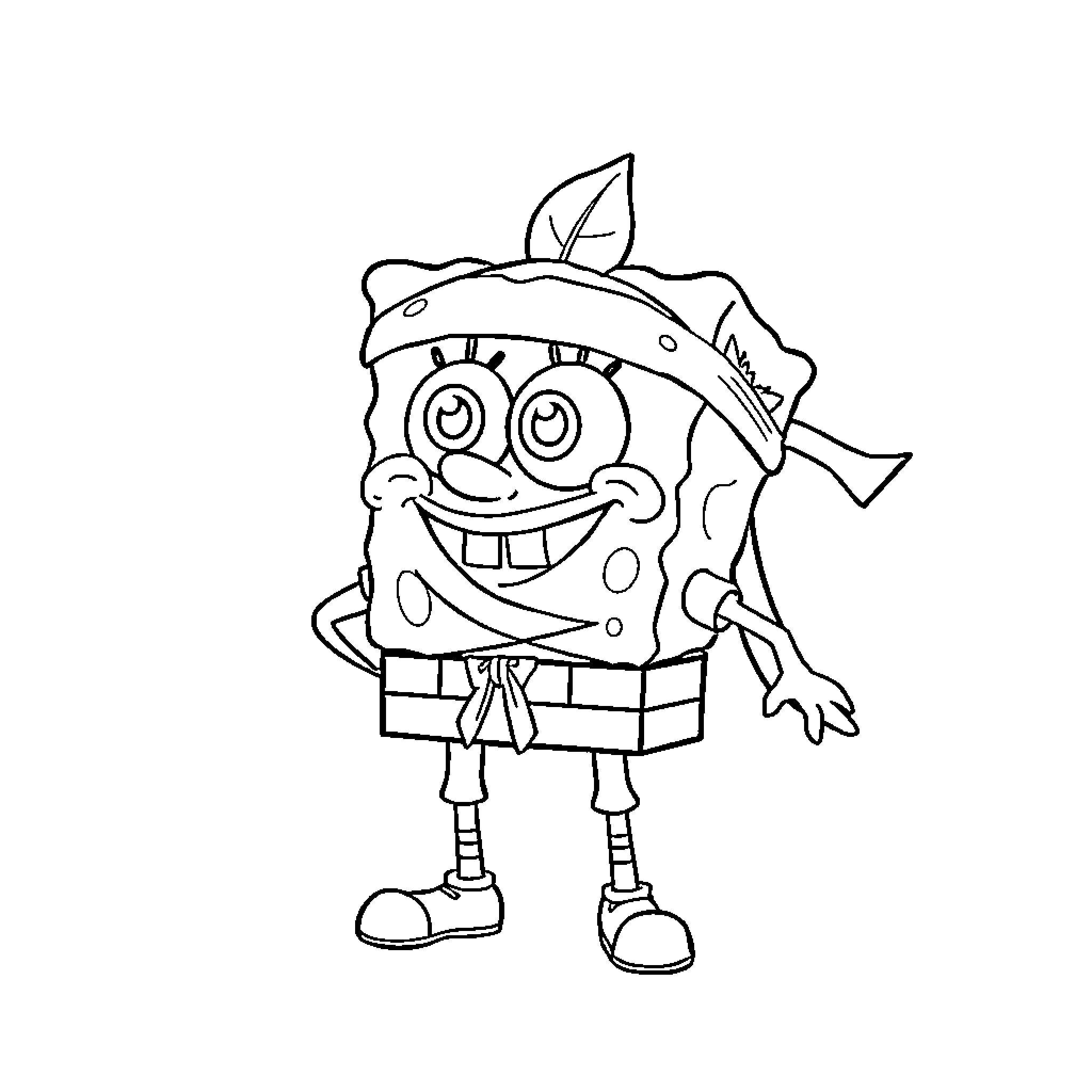 Spongebob character in pirate outfit Coloring Page (free black-and-white line drawing printable PDF for all, from beginners to advanced learners, including children, teens, adults, and seniors)