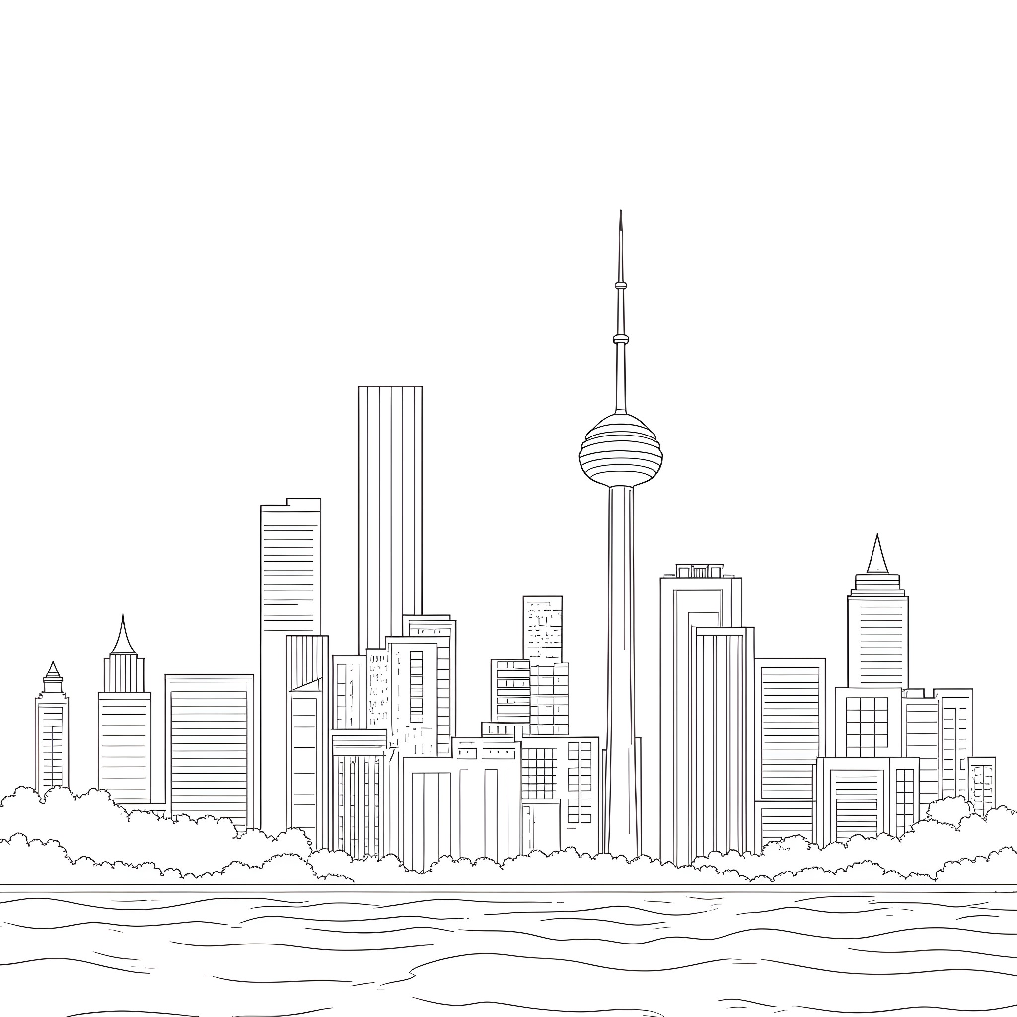 Dallas cityscape with high-rise buildings and landmarks Coloring Page (free black-and-white line drawing printable PDF for all, from beginners to advanced learners, including children, teens, adults, and seniors)
