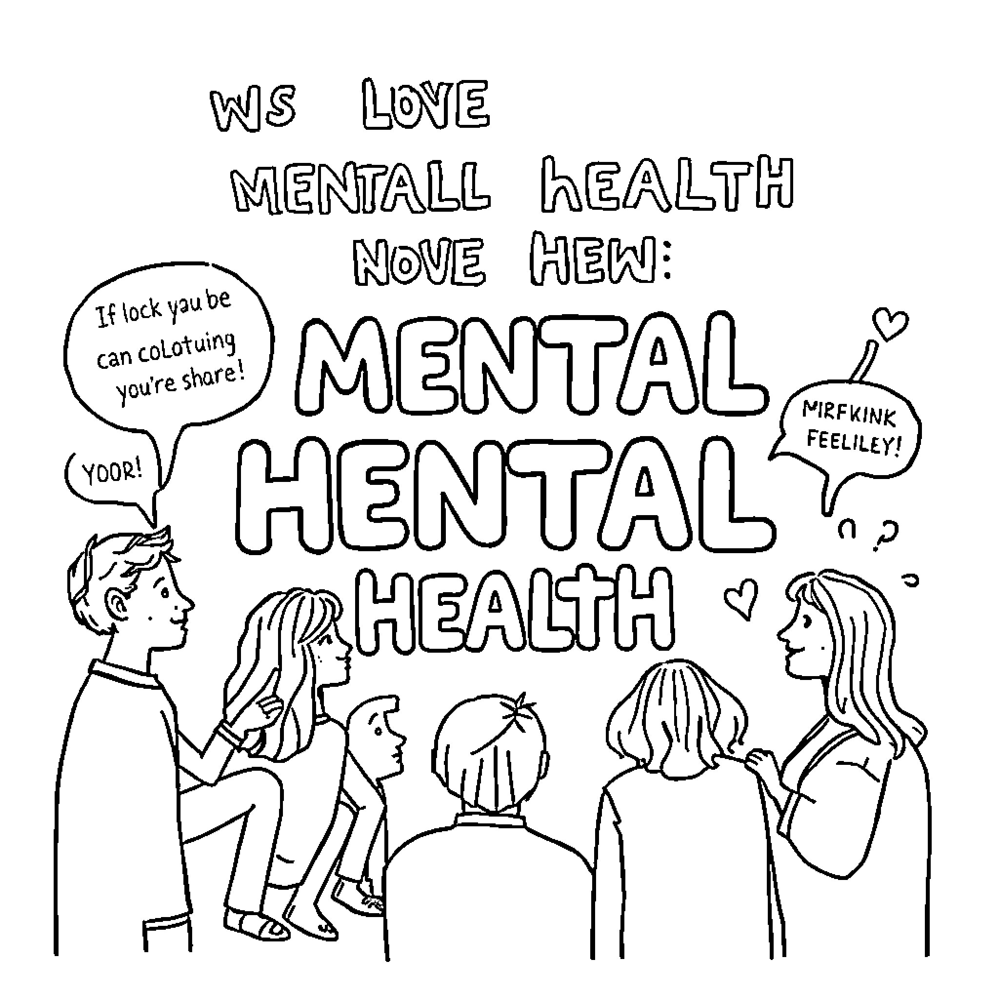 Mental Health Awareness: Supportive Conversations Coloring Page (free black-and-white line drawing printable PDF for all, from beginners to advanced learners, including children, teens, adults, and seniors)
