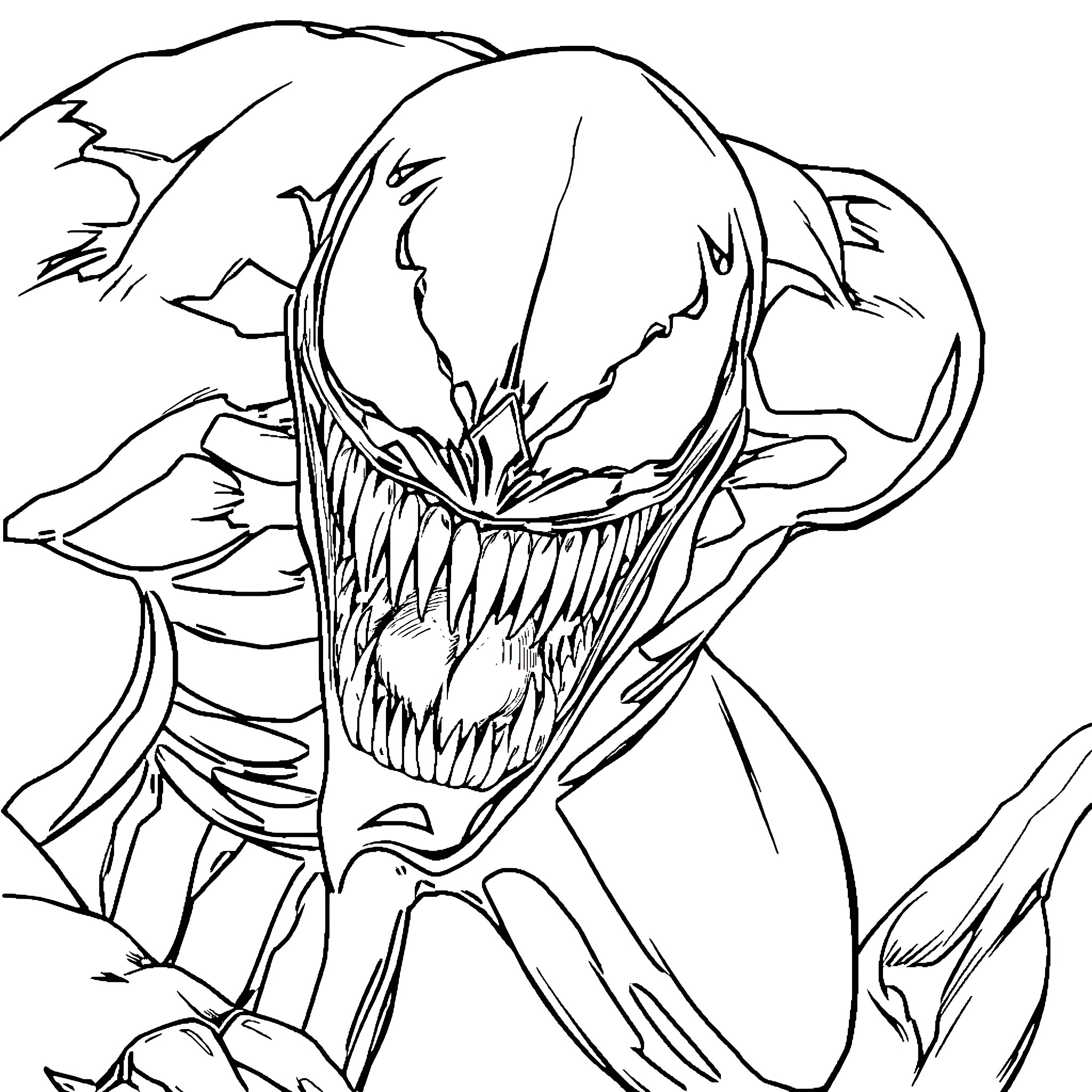 Venom's Terrifying Visage Coloring Page (free black-and-white line drawing printable PDF for all, from beginners to advanced learners, including children, teens, adults, and seniors)