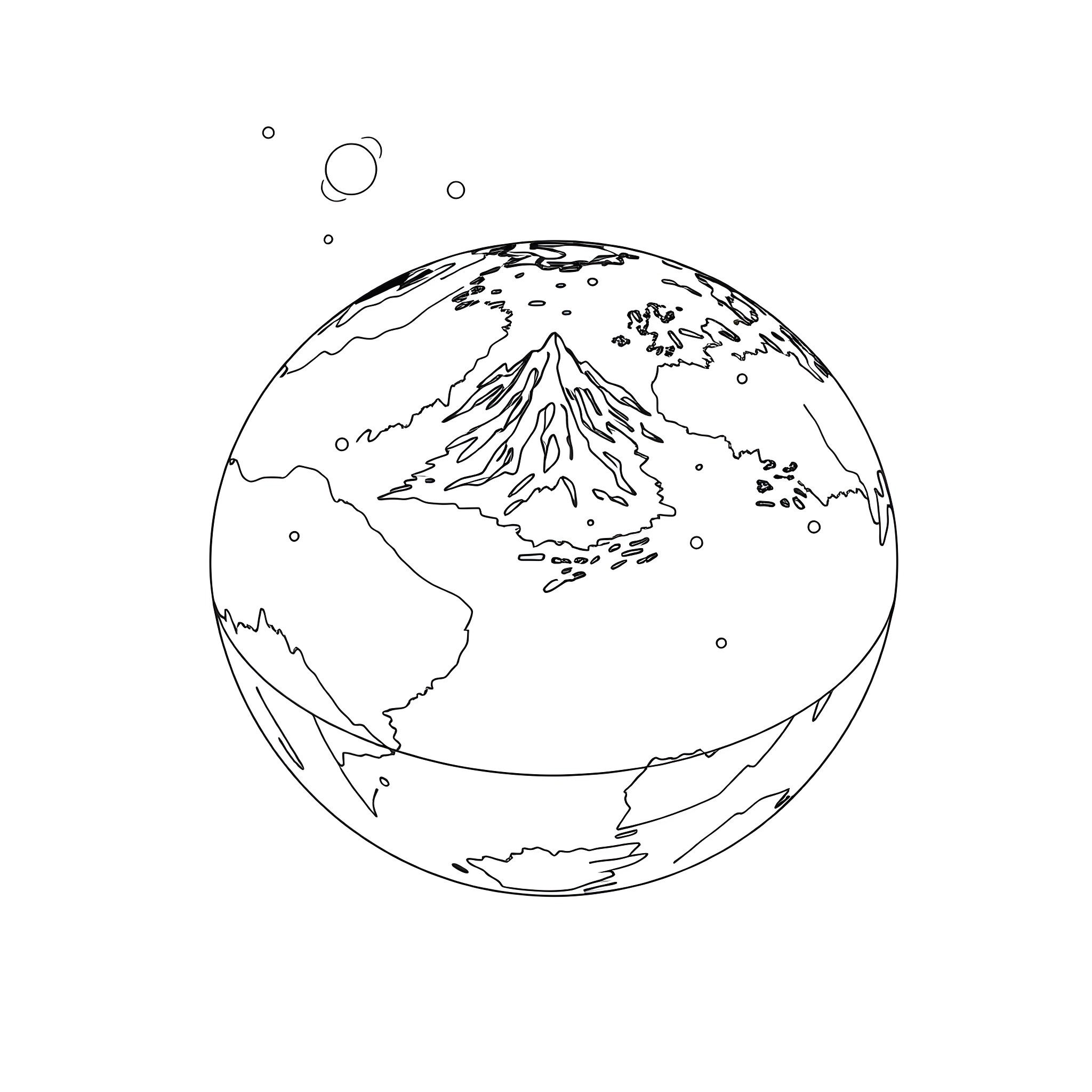 Flat Earth showing mountains and landscapes Coloring Page (free black-and-white line drawing printable PDF for all, from beginners to advanced learners, including children, teens, adults, and seniors)