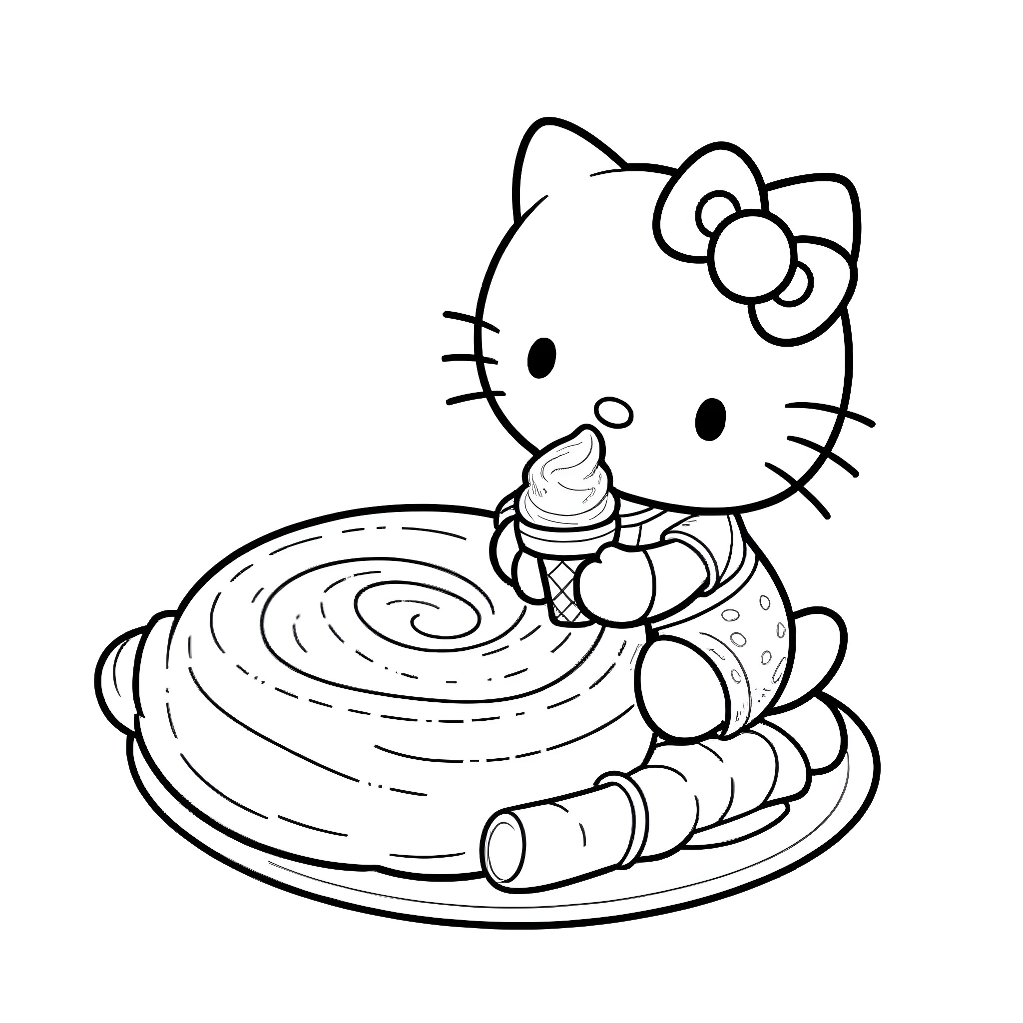 Cinnamoroll enjoying a sweet treat Coloring Page (free black-and-white line drawing printable PDF for all, from beginners to advanced learners, including children, teens, adults, and seniors)