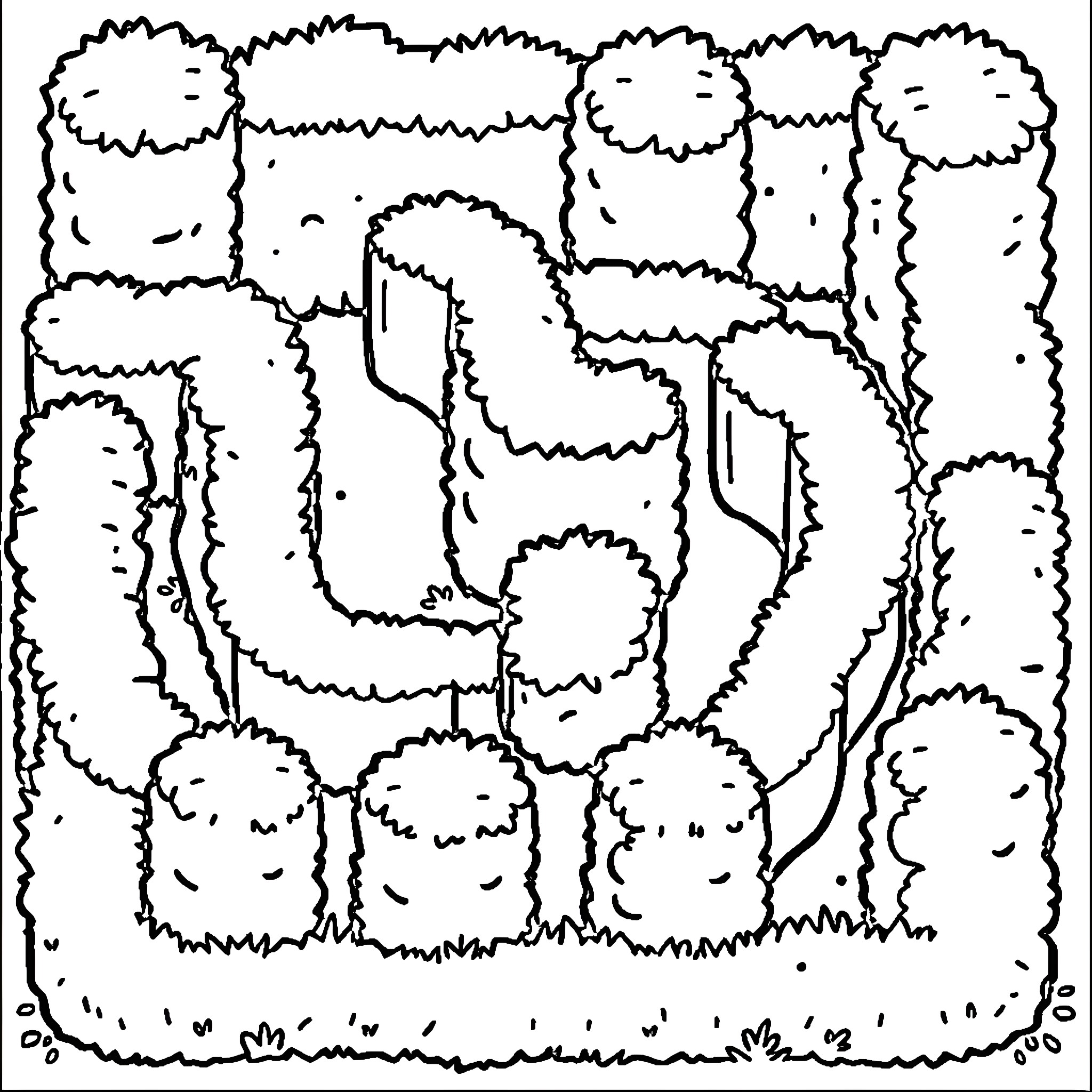 Maze of abstract shapes and forms Coloring Page (free black-and-white line drawing printable PDF for all, from beginners to advanced learners, including children, teens, adults, and seniors)