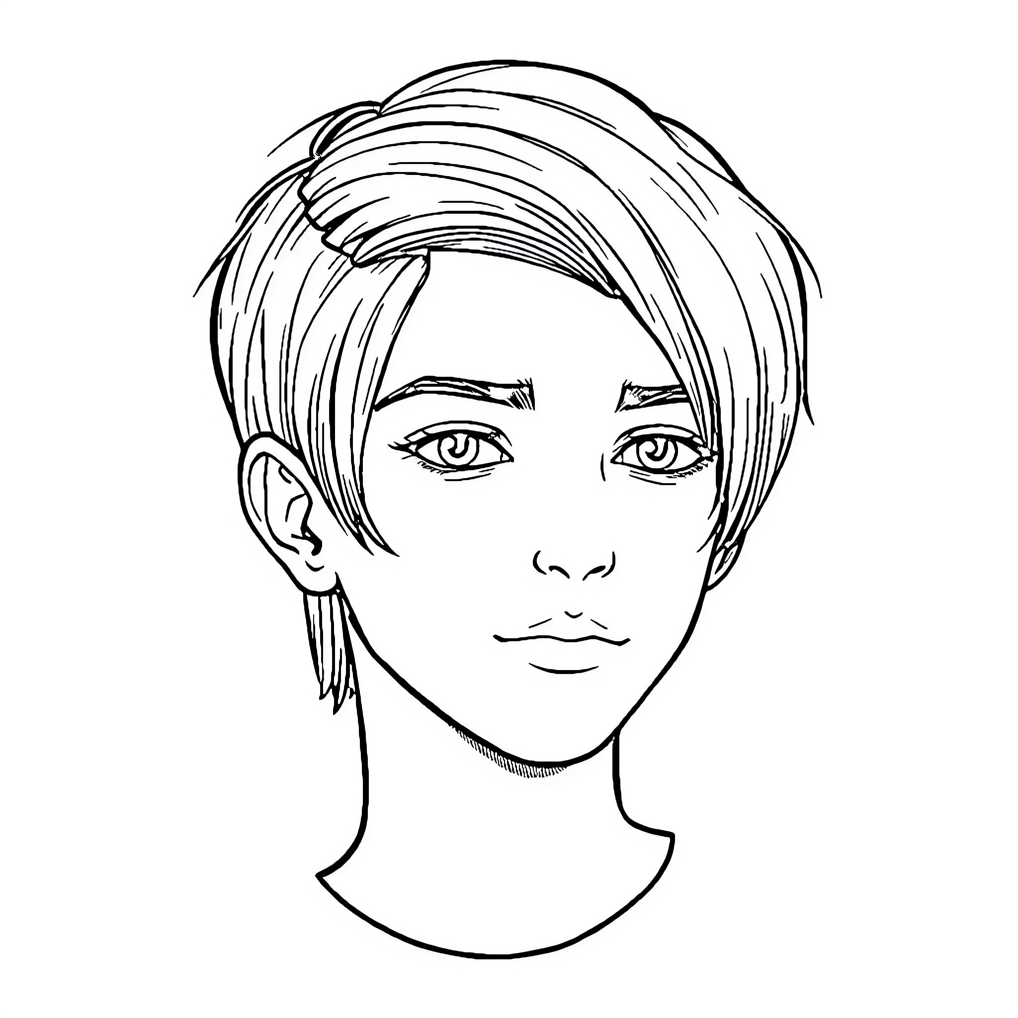 Boy with thoughtful expression and stylish haircut Coloring Page (free black-and-white line drawing printable PDF for all, from beginners to advanced learners, including children, teens, adults, and seniors)