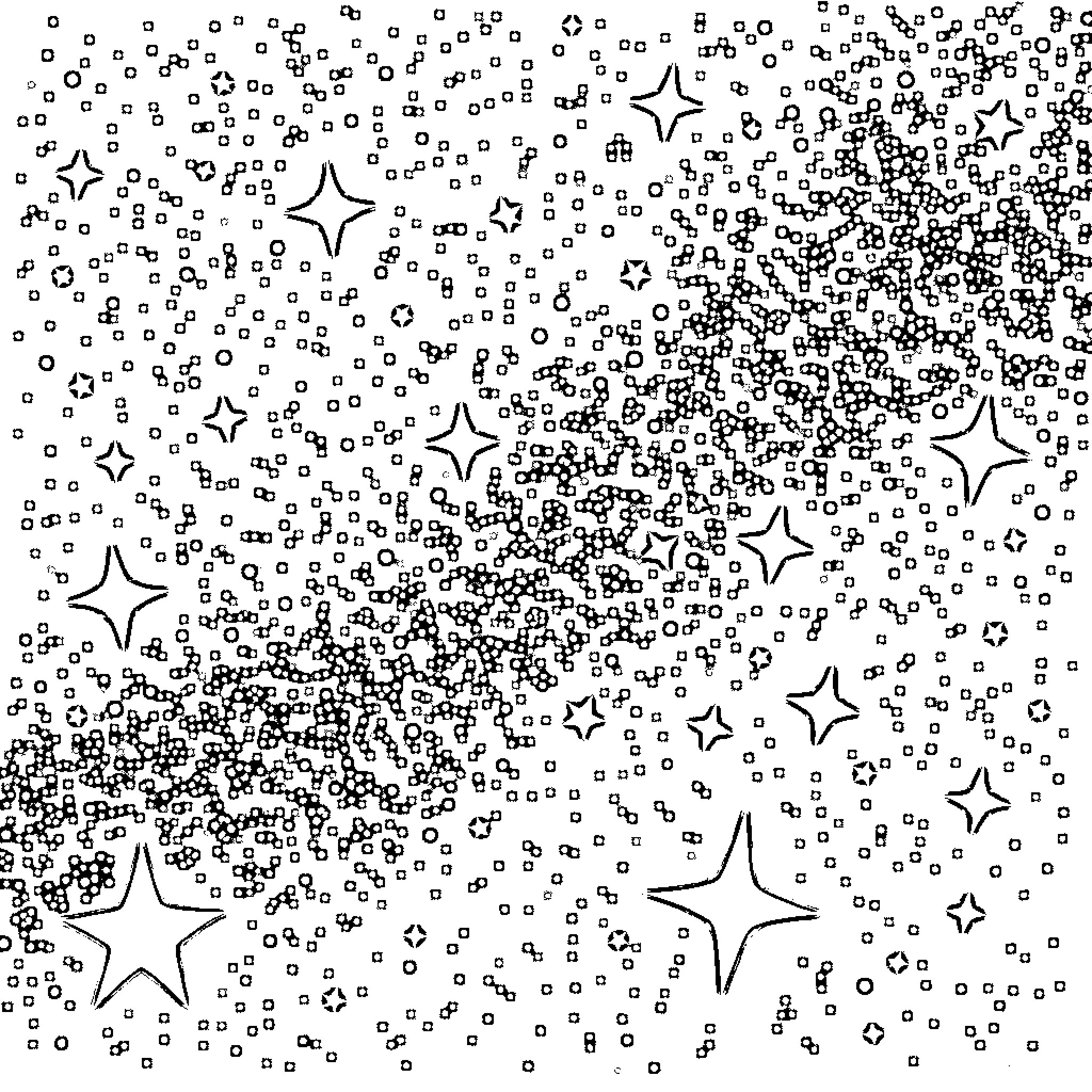 Star-filled Starry Night Illustration Coloring Page (free black-and-white line drawing printable PDF for all, from beginners to advanced learners, including children, teens, adults, and seniors)